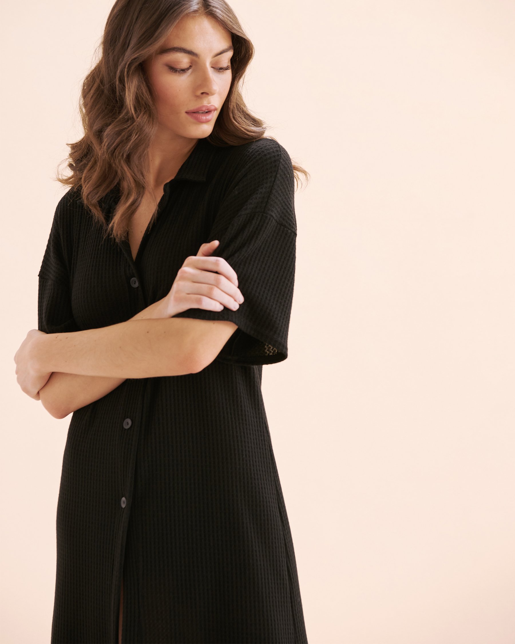 COVER ME Waffle Shirt Black 25020766 - View4