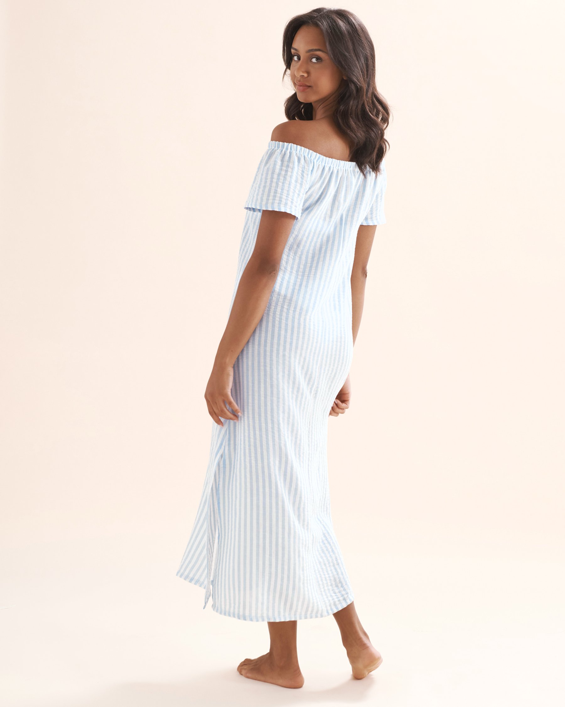 COVER ME Linen Like Dress Blue and white 25022777 - View2