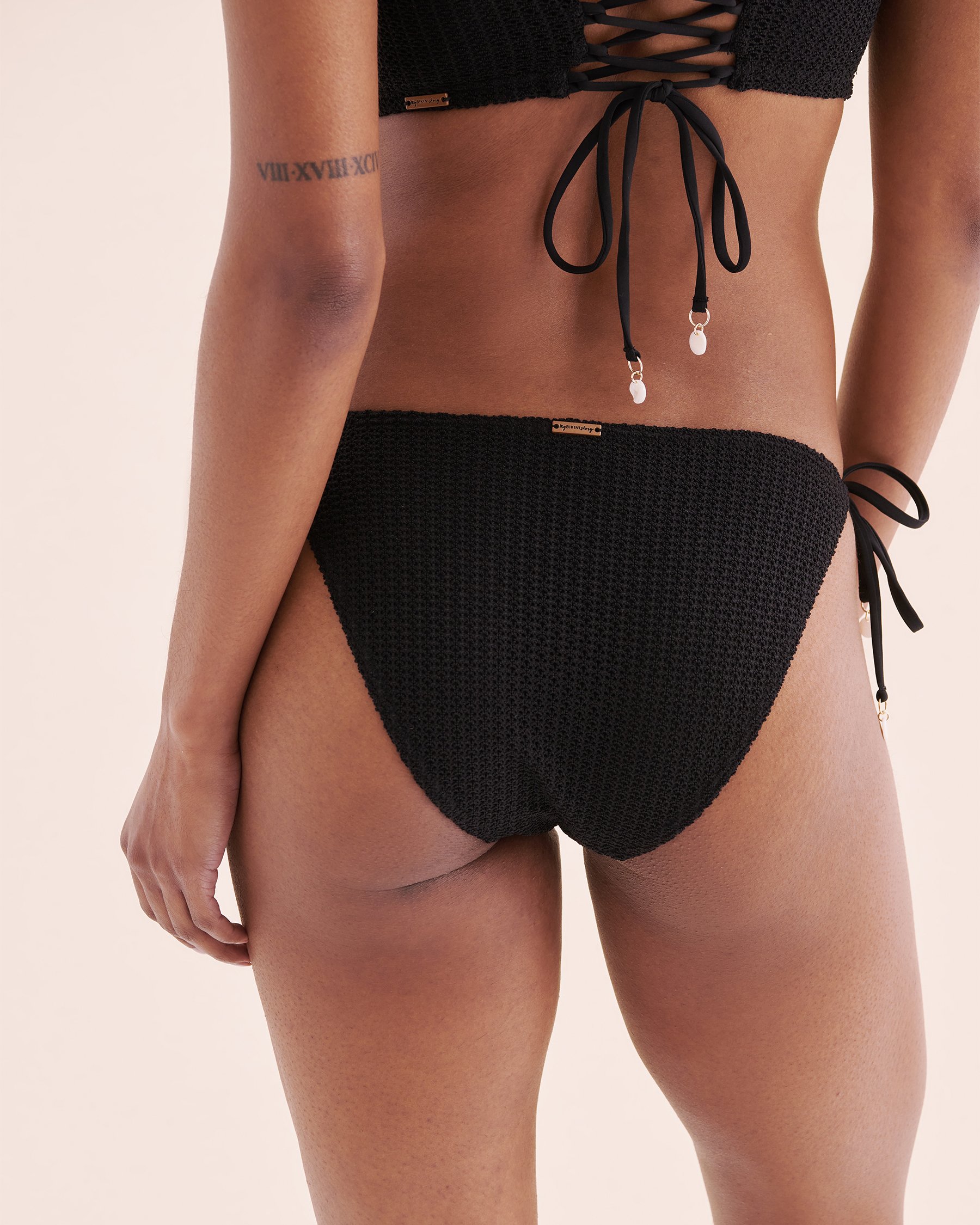 MY BIKINI STORY Earthly Boho Crochet Low Rise Brazilian Bikini Bottom Black 01300401 - View4