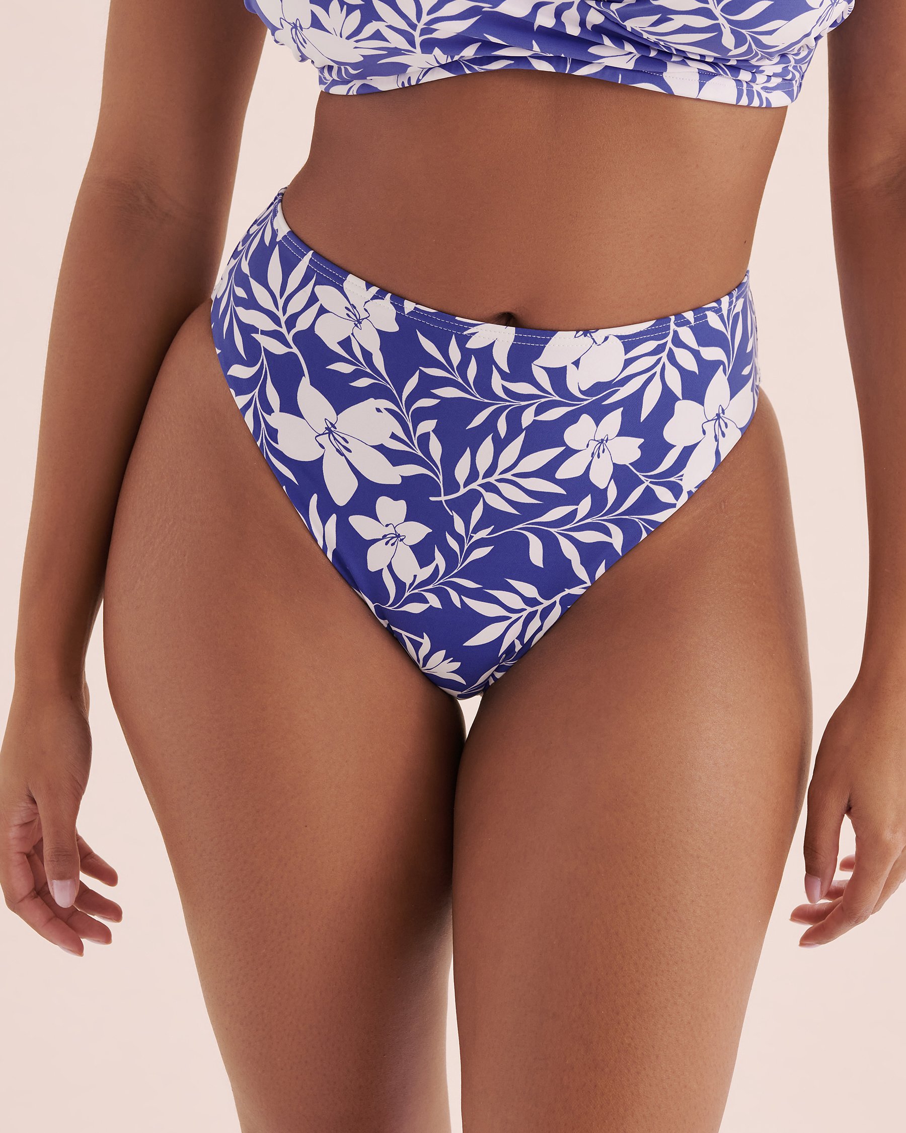 EAU DE SEA Bas de bikini brésilien taille haute Blue Coastal Bleu côtier et blanc 01300391 - Voir4