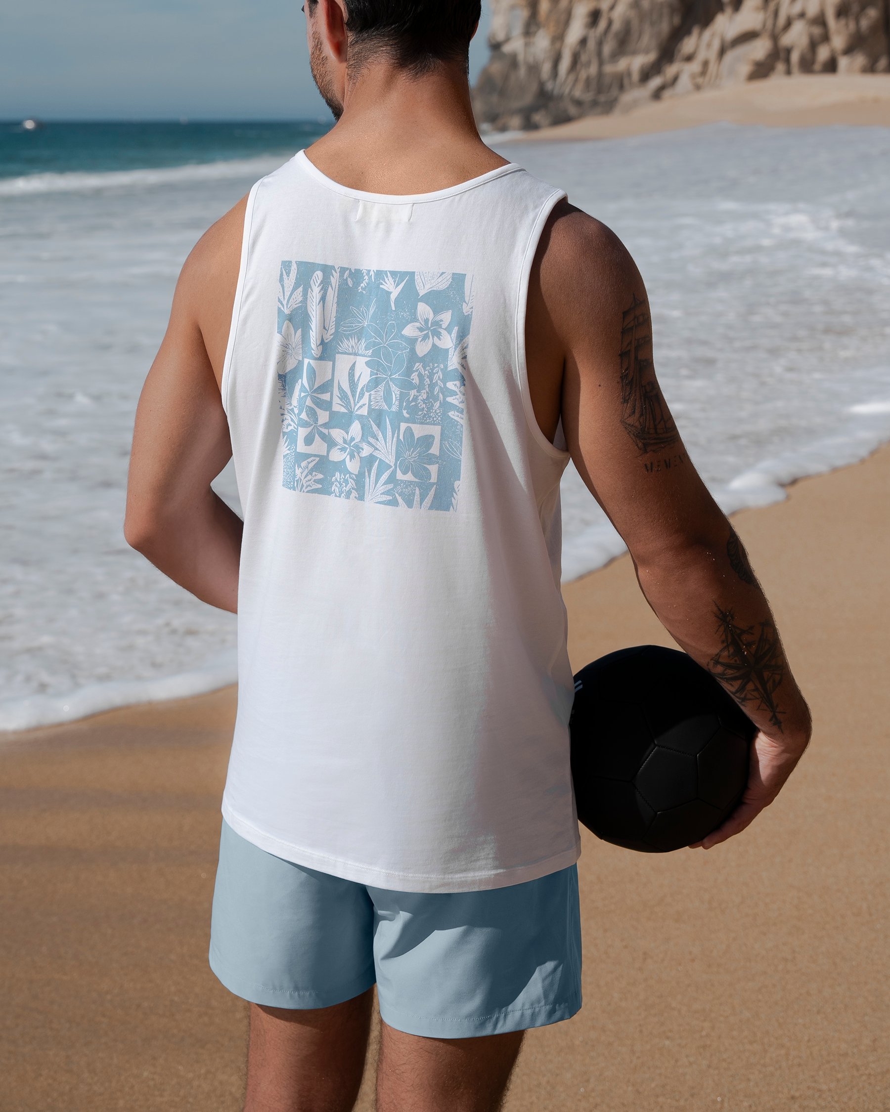 HAMABE Flower surf tank top Brilliant white and blue 04100031 - View1