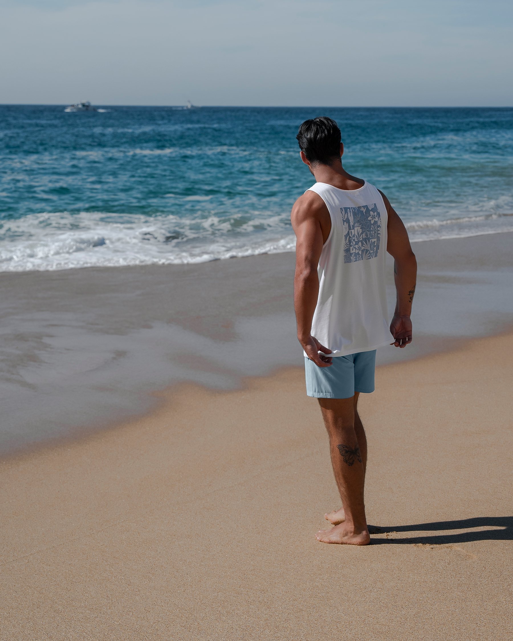 HAMABE Flower surf tank top Brilliant white and blue 04100031 - View3