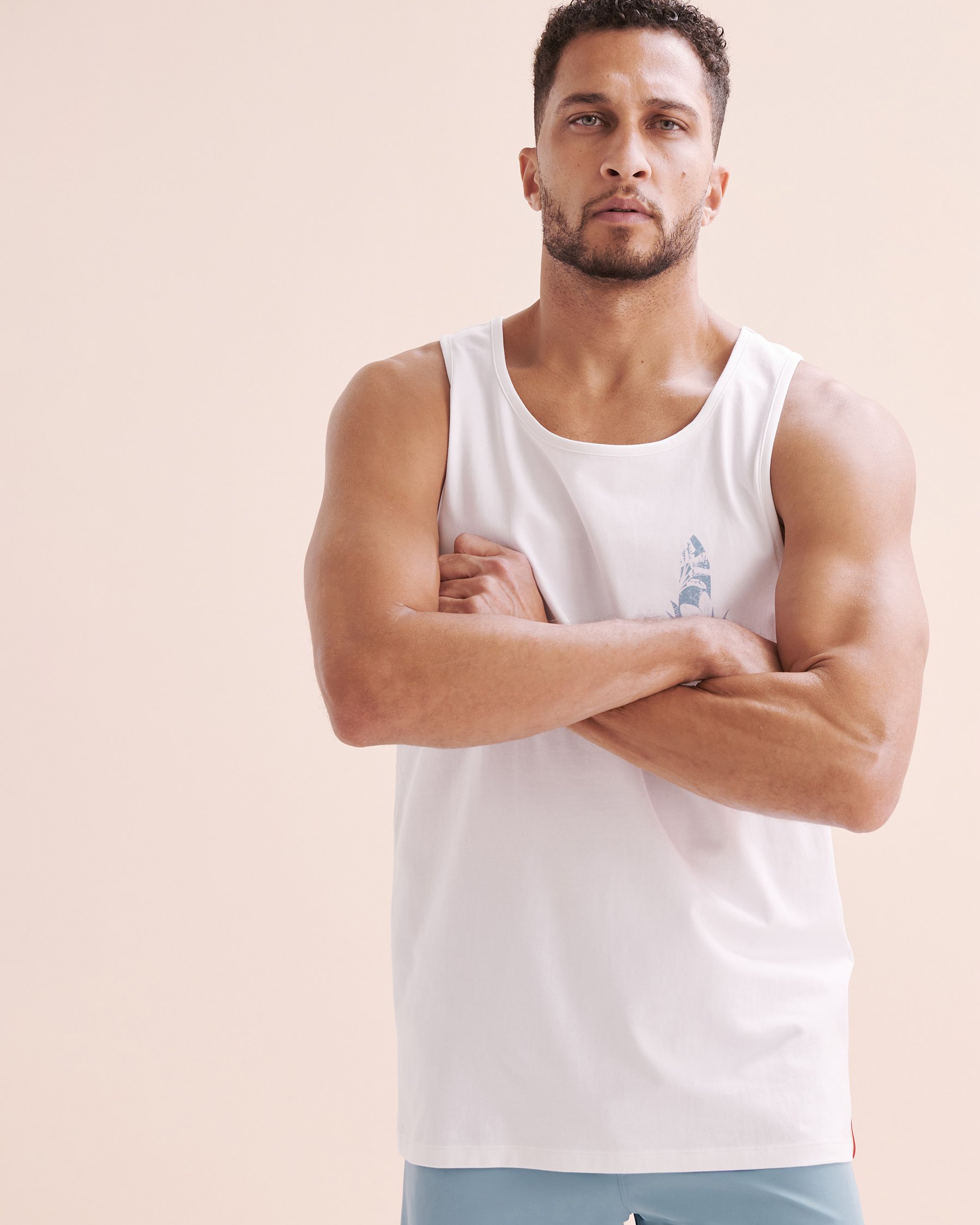 HAMABE Flower surf tank top Brilliant white and blue 04100031 - View9