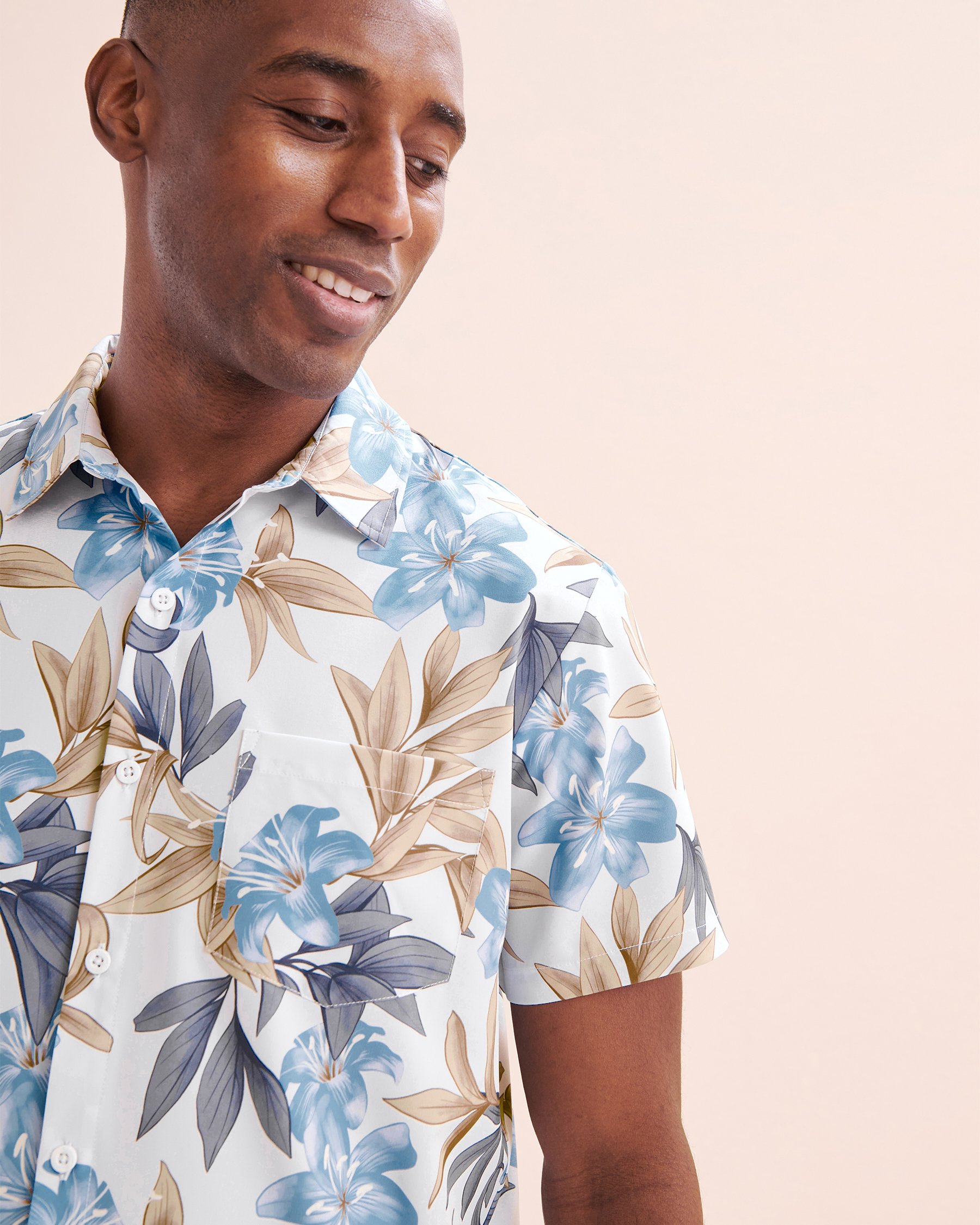 HAMABE Short Sleeve shirt Brillant white and blue 04100030 - View3