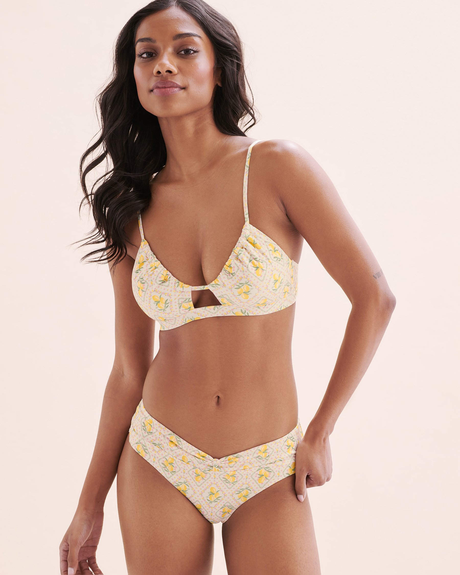 TROPIK Lemon Garden Mid-Rise Cheeky Bikini Bottom White and yellow 01300399 - View8