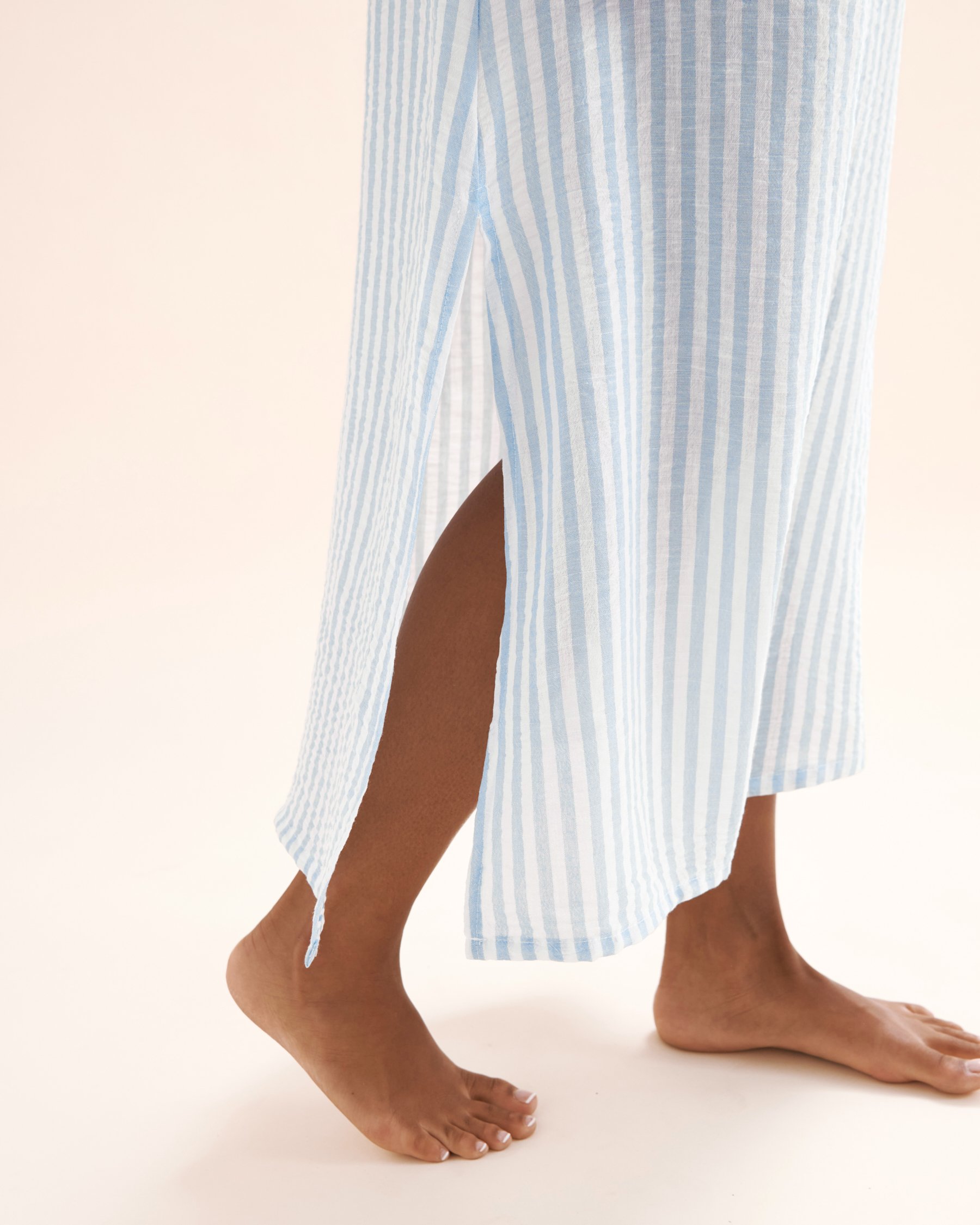 COVER ME Linen Like Dress Blue and white 25022777 - View3