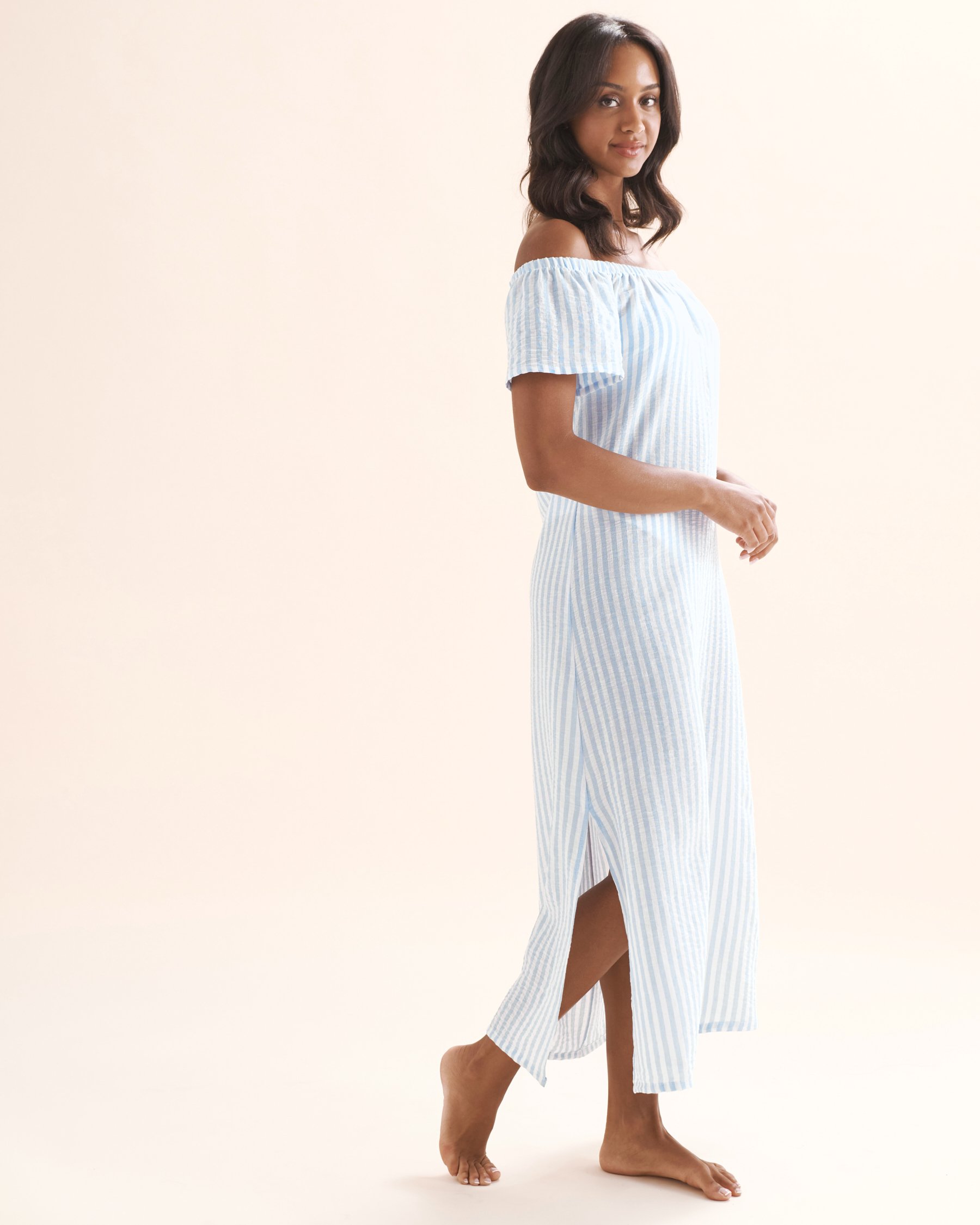 COVER ME Linen Like Dress Blue and white 25022777 - View5