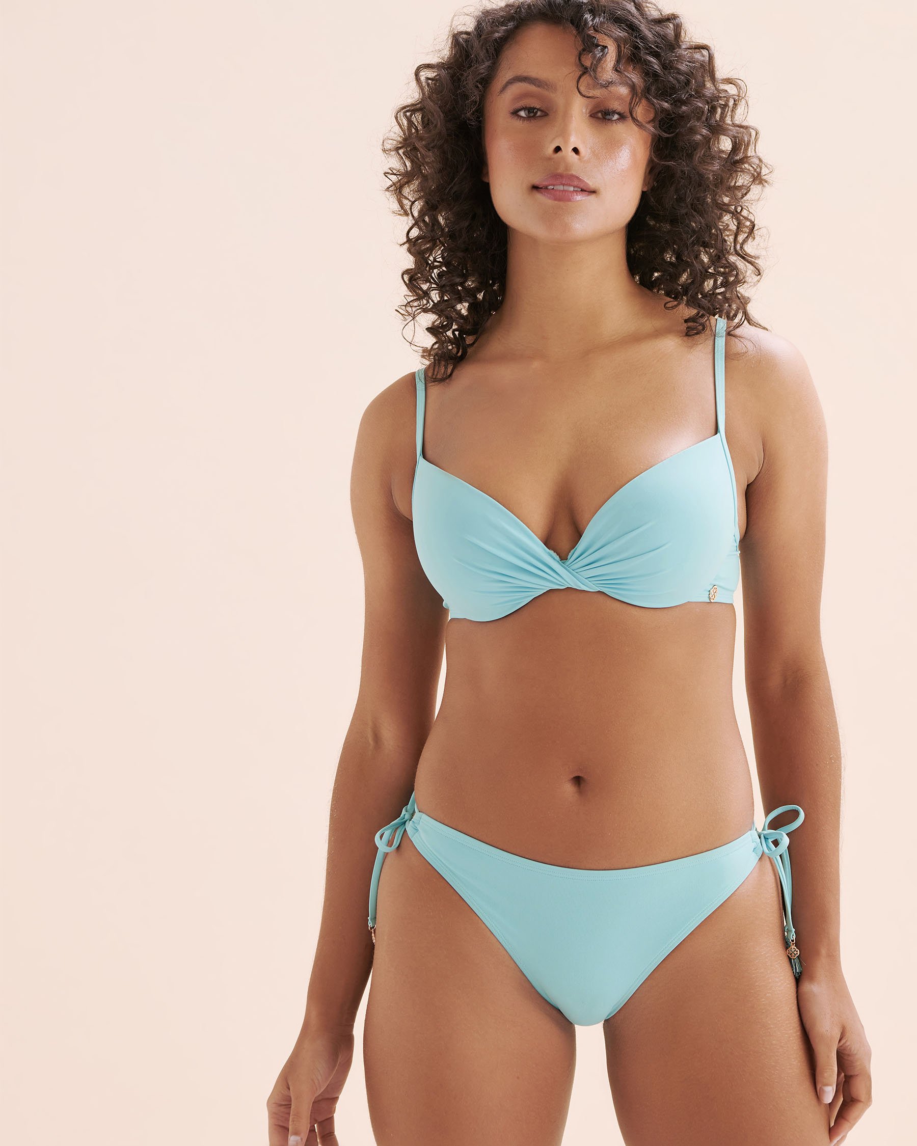 TURQUOISE COUTURE Mykonos Palm Plunge Bikini Top Teal Blue 01100378 - View4