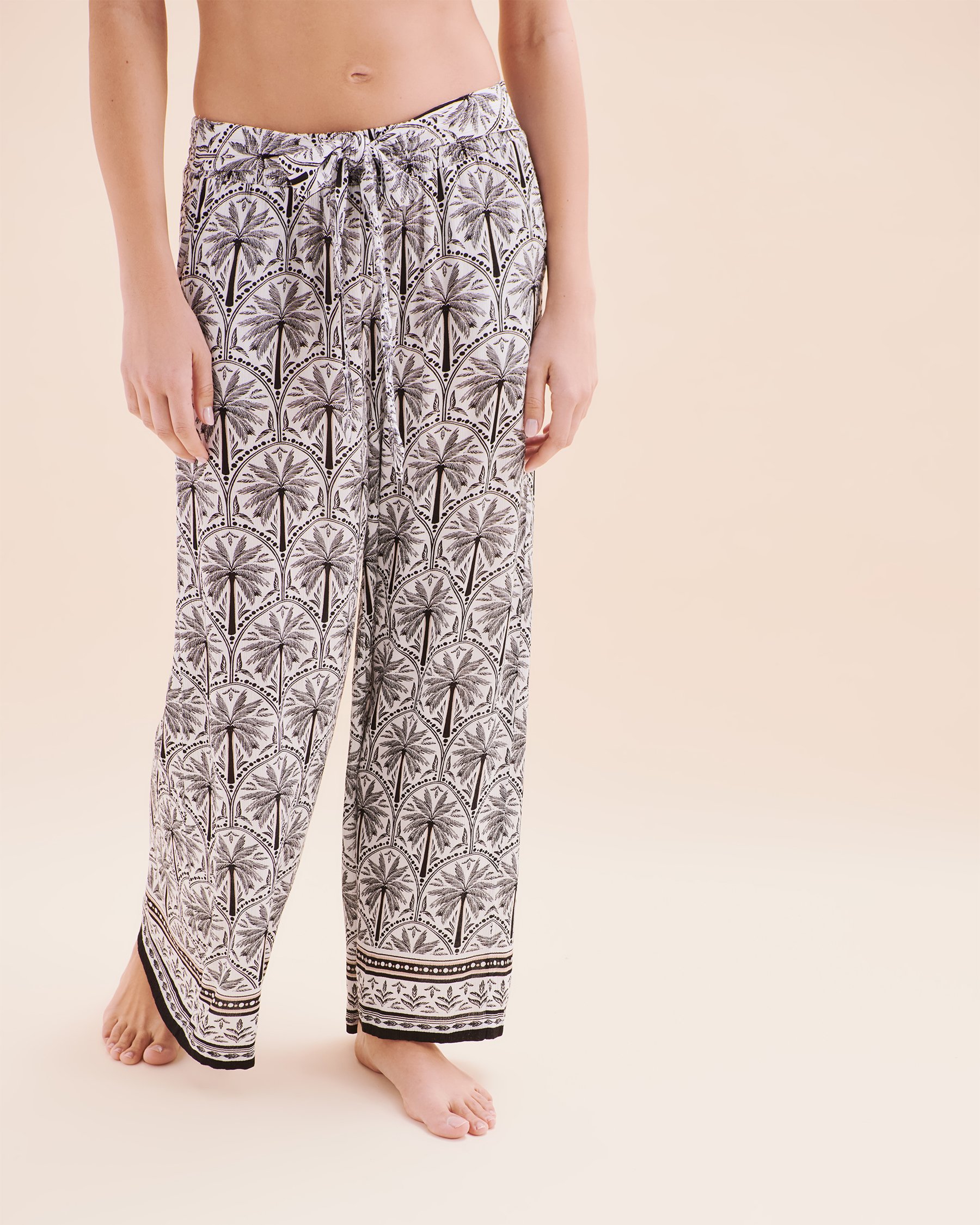 TURQUOISE COUTURE Pantalon jambe large Mykonos Palm Gris et blanc brillant 02200084 - View5