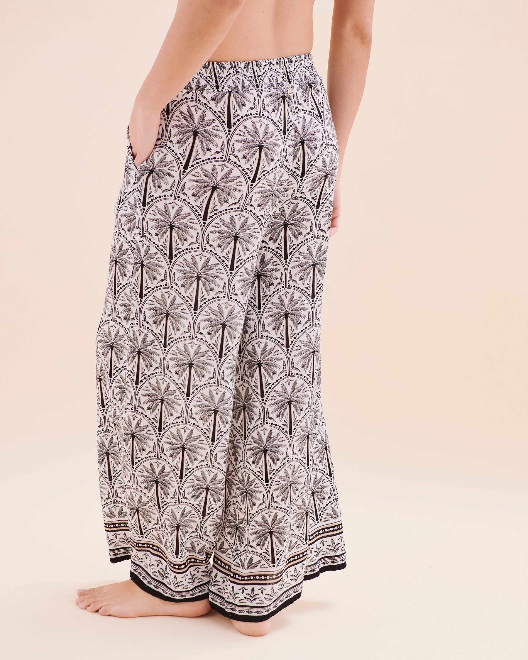 TURQUOISE COUTURE Pantalon jambe large Mykonos Palm Gris et blanc brillant 02200084 - View6