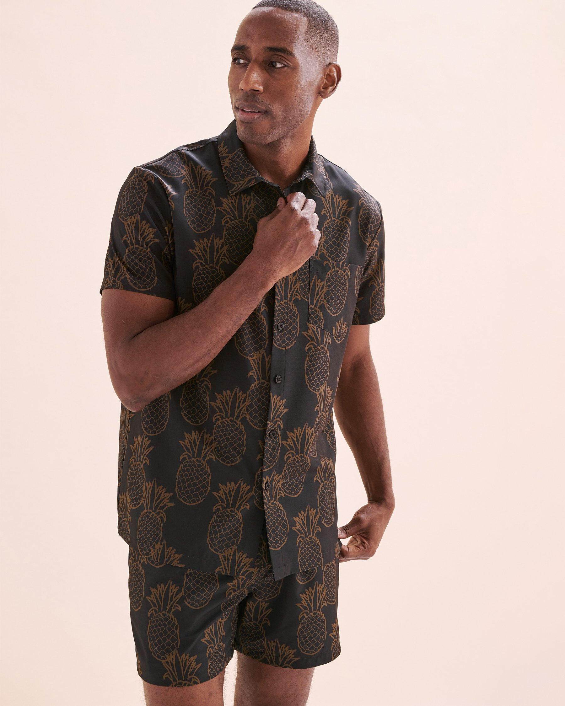 HAMABE Chemise à manches courtes Noir et brun 04100030 - Voir4