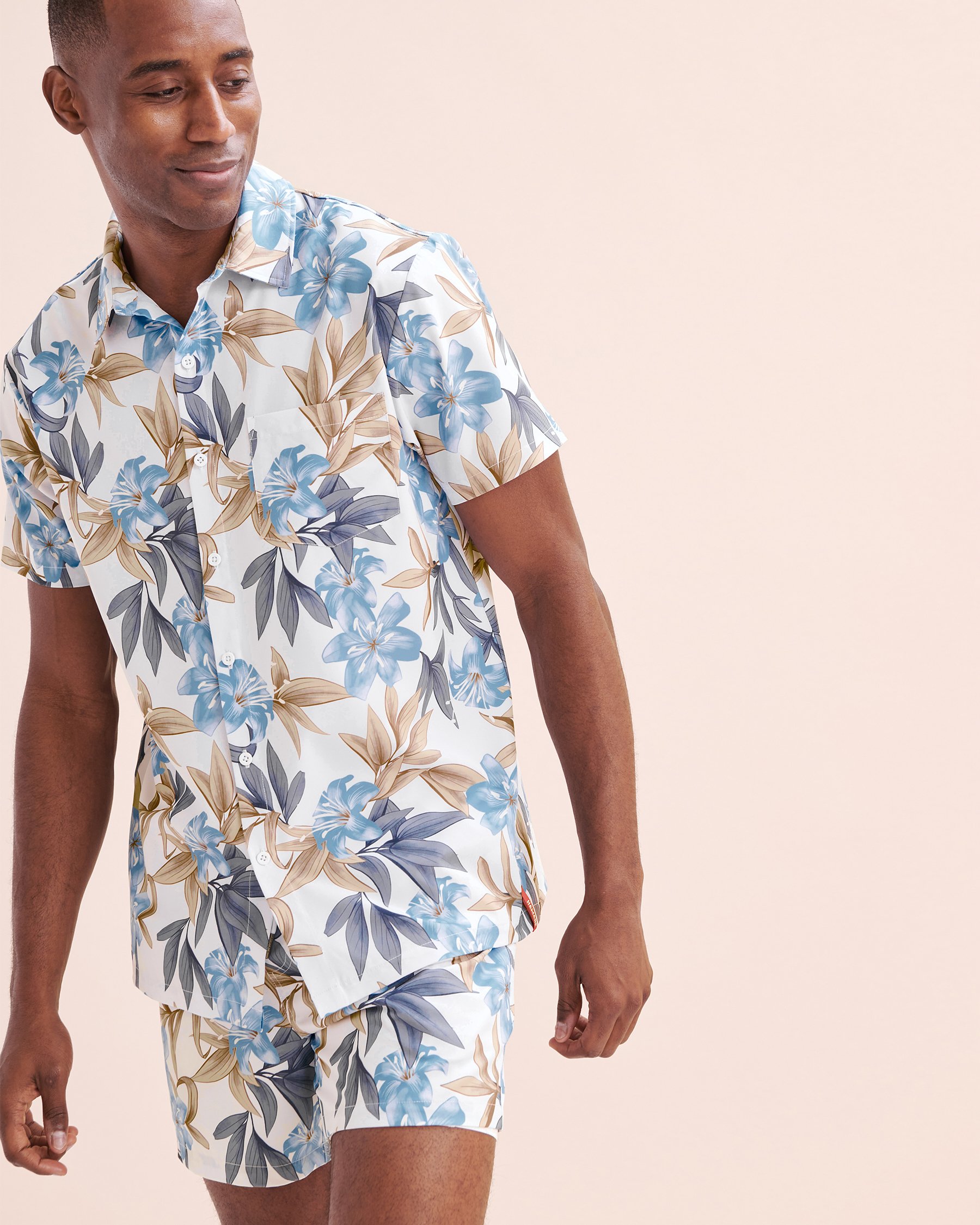 HAMABE Chemise à manches courtes Bleu et blanc brillant 04100030 - Voir3