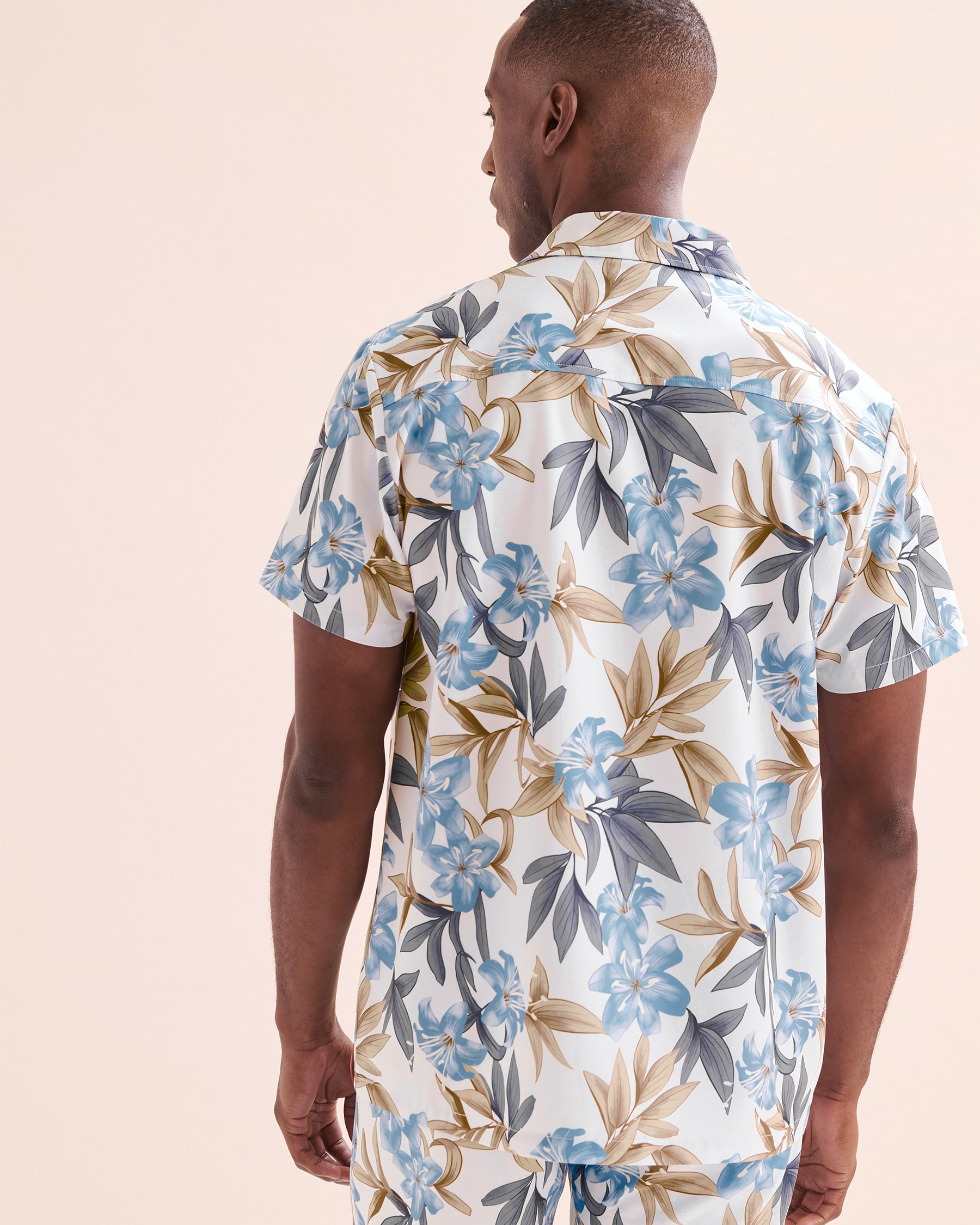 HAMABE Chemise à manches courtes Bleu et blanc brillant 04100030 - Voir4