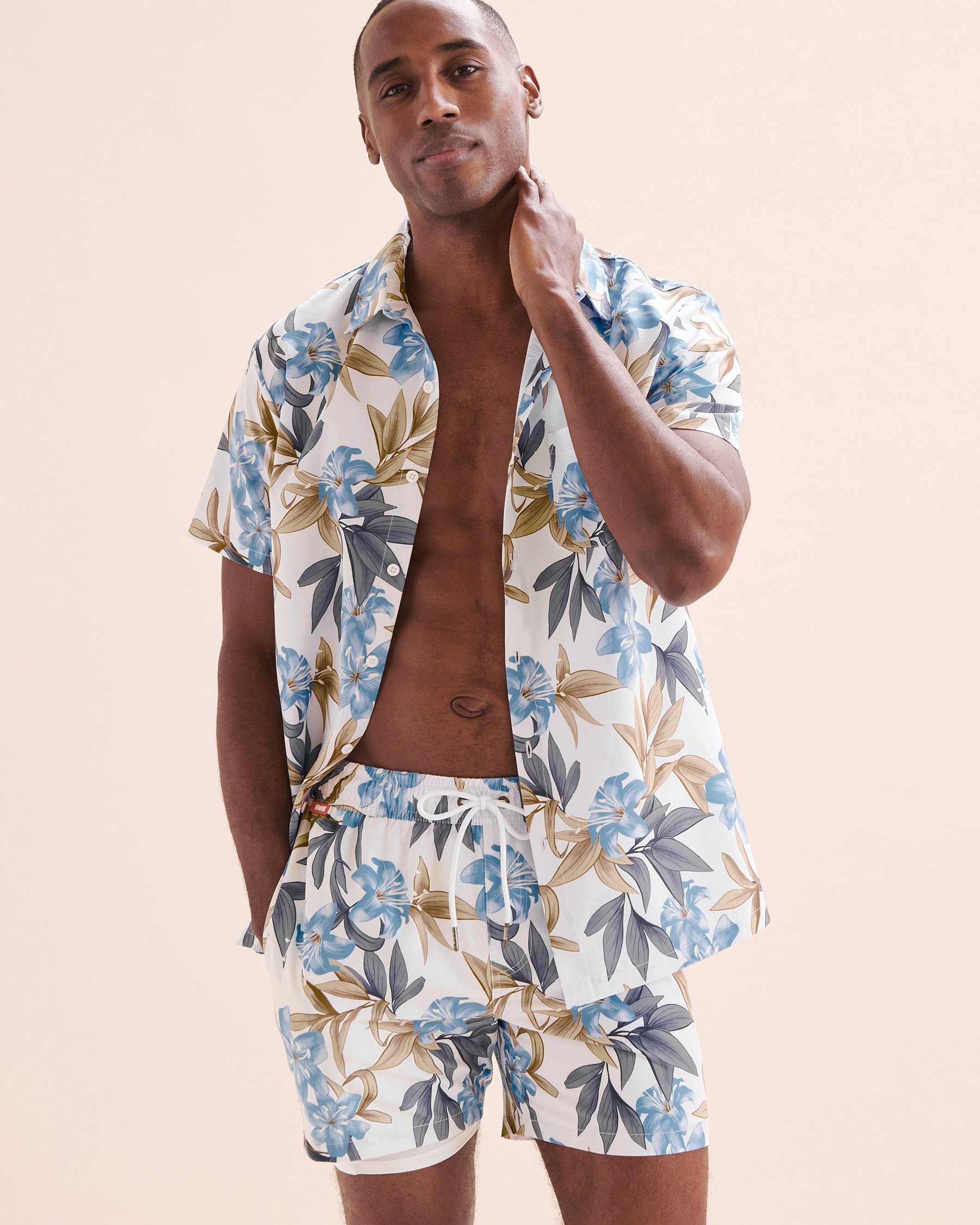 HAMABE Chemise à manches courtes Bleu et blanc brillant 04100030 - Voir7