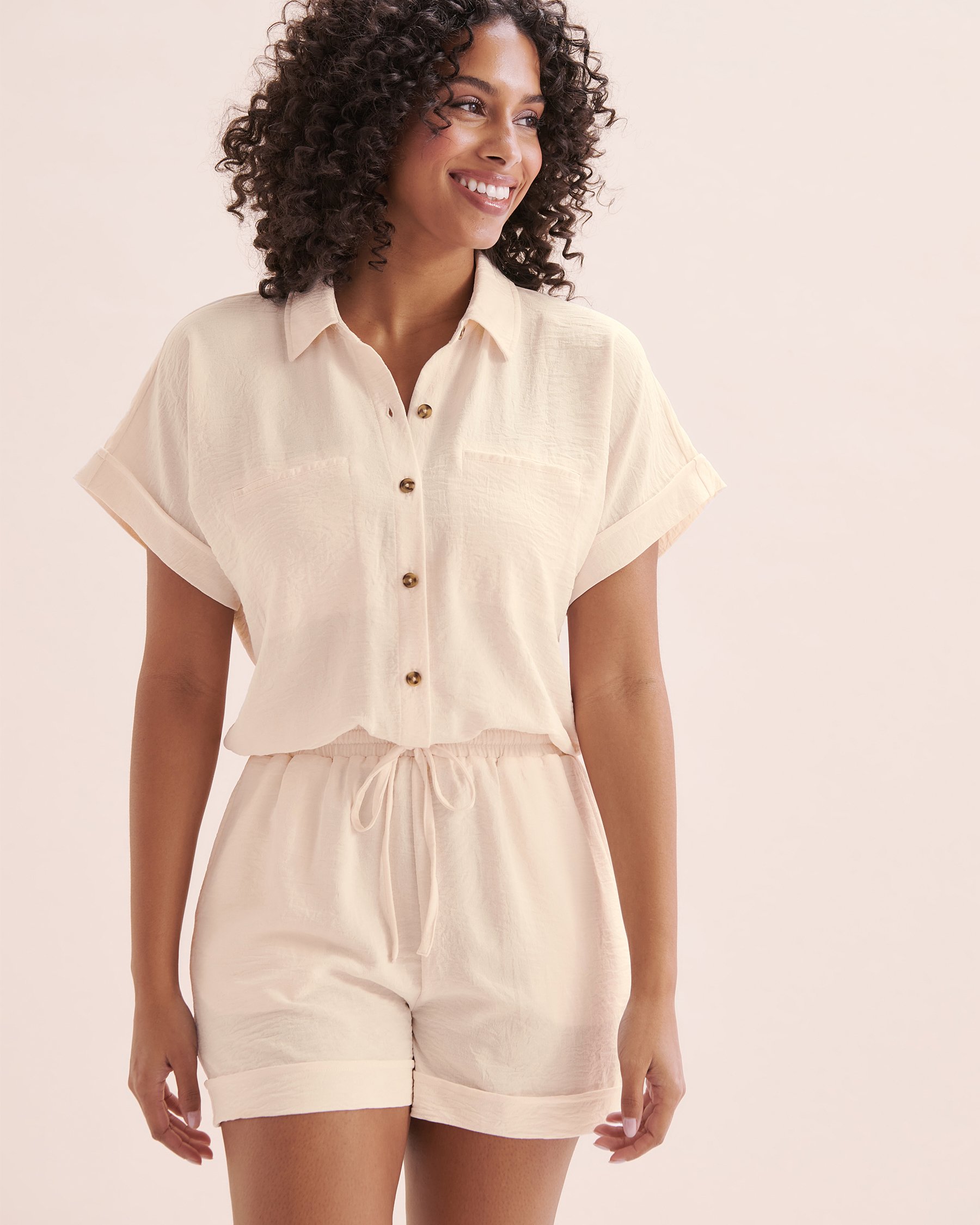 OFF THE BEACH Textured Button-Up Romper Jet Stream Beige 02300151 - View1