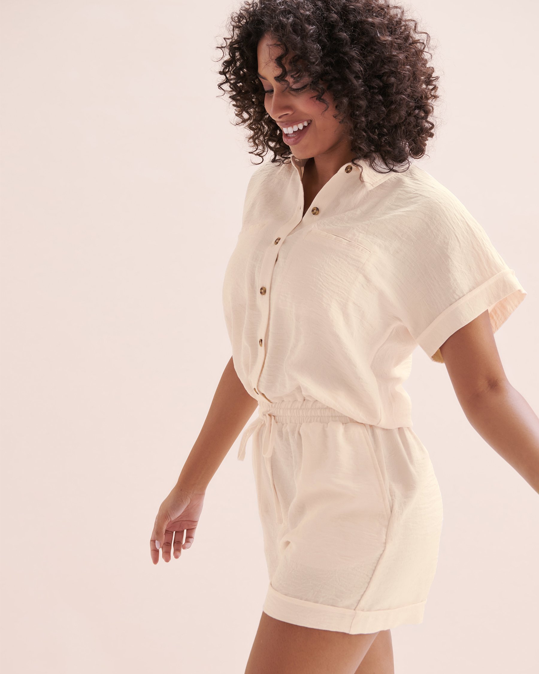 OFF THE BEACH Textured Button-Up Romper Jet Stream Beige 02300151 - View4