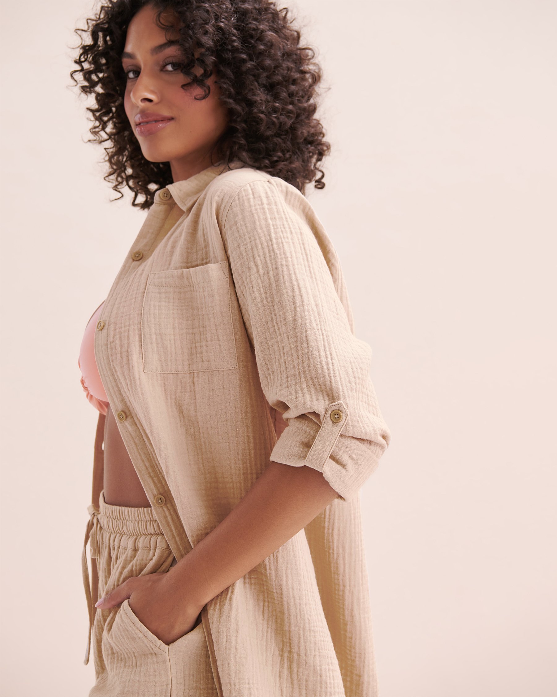 OFF THE BEACH Textured Cotton Shirt Oxford Beige 02100033 - View3