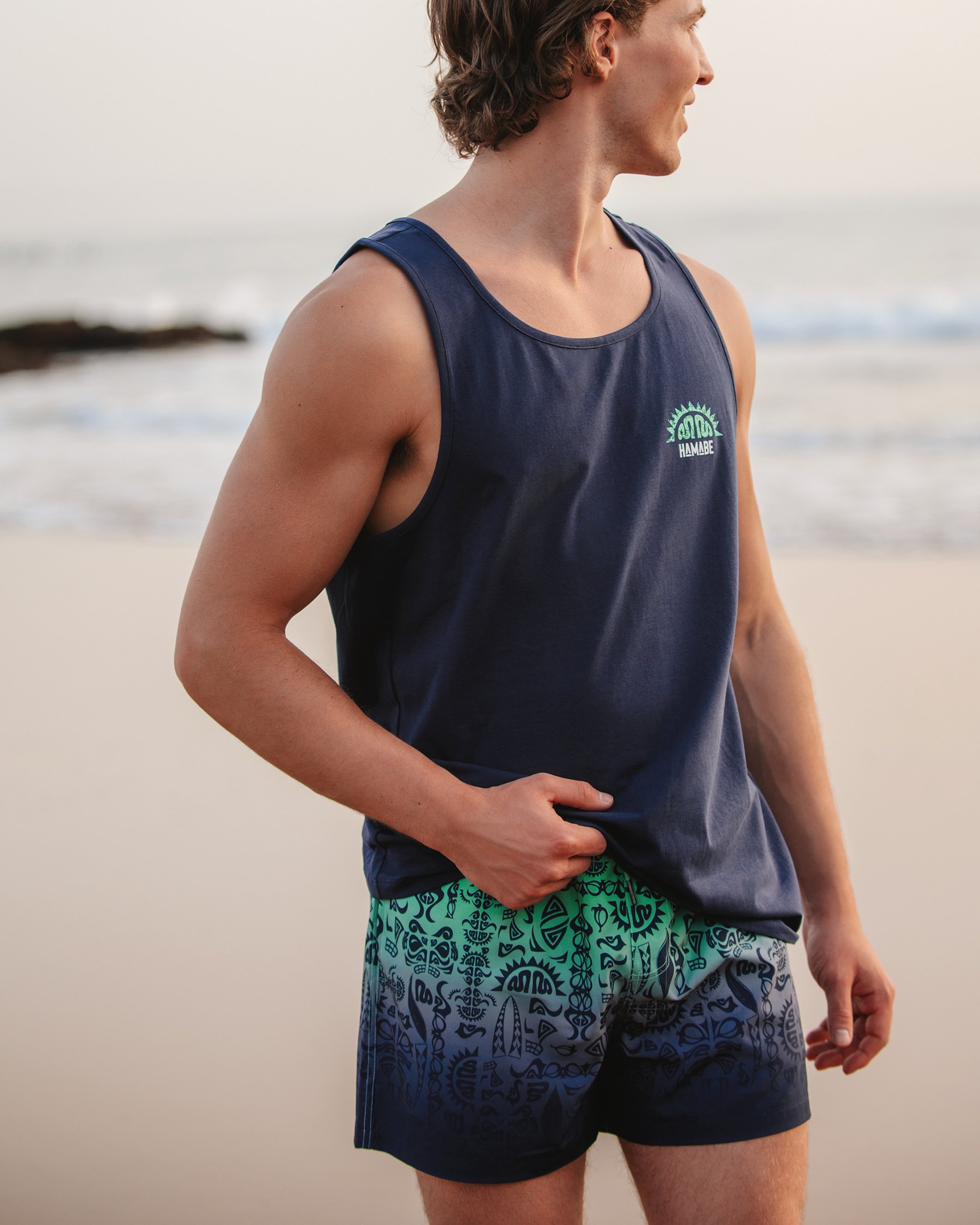 HAMABE Cotton Tank Top Medieval Blue 04100032 - View1