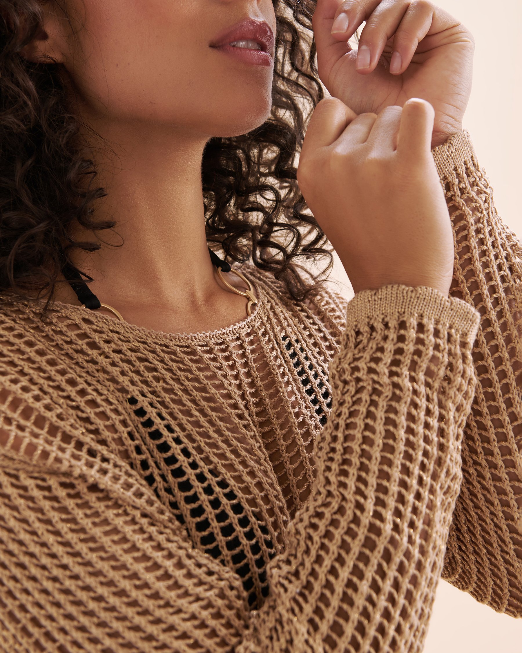 SANTEMARE Haut manches longues en crochet Beige clair 02100035 - View3