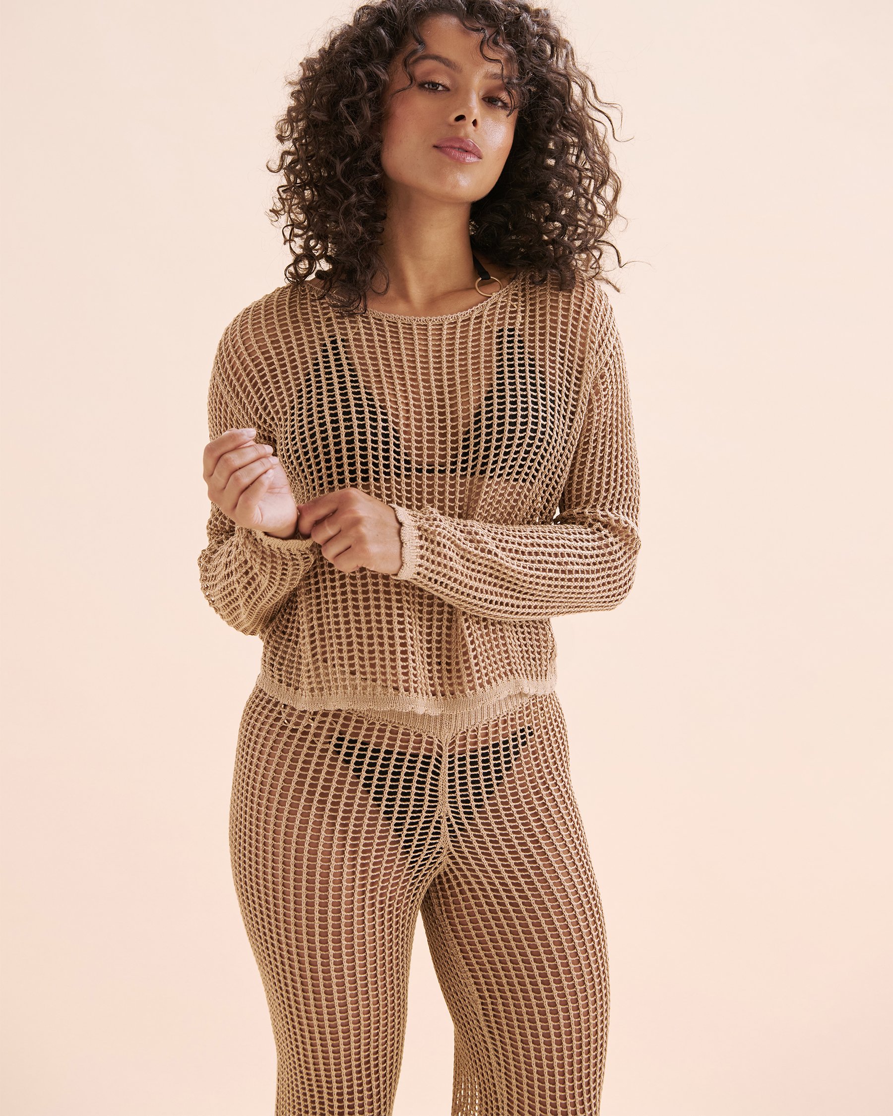 SANTEMARE Haut manches longues en crochet Beige clair 02100035 - View4