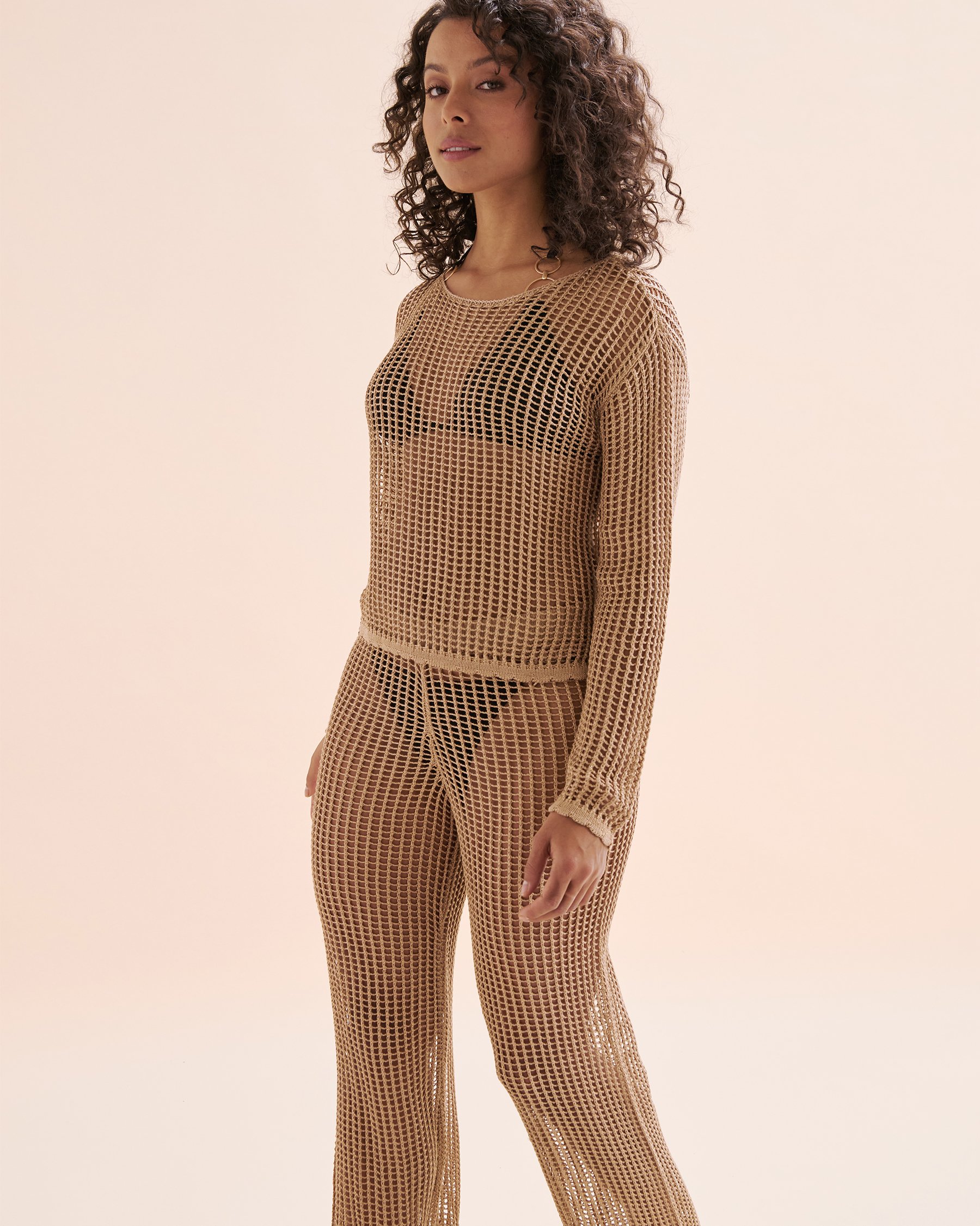 SANTEMARE Haut manches longues en crochet Beige clair 02100035 - View5