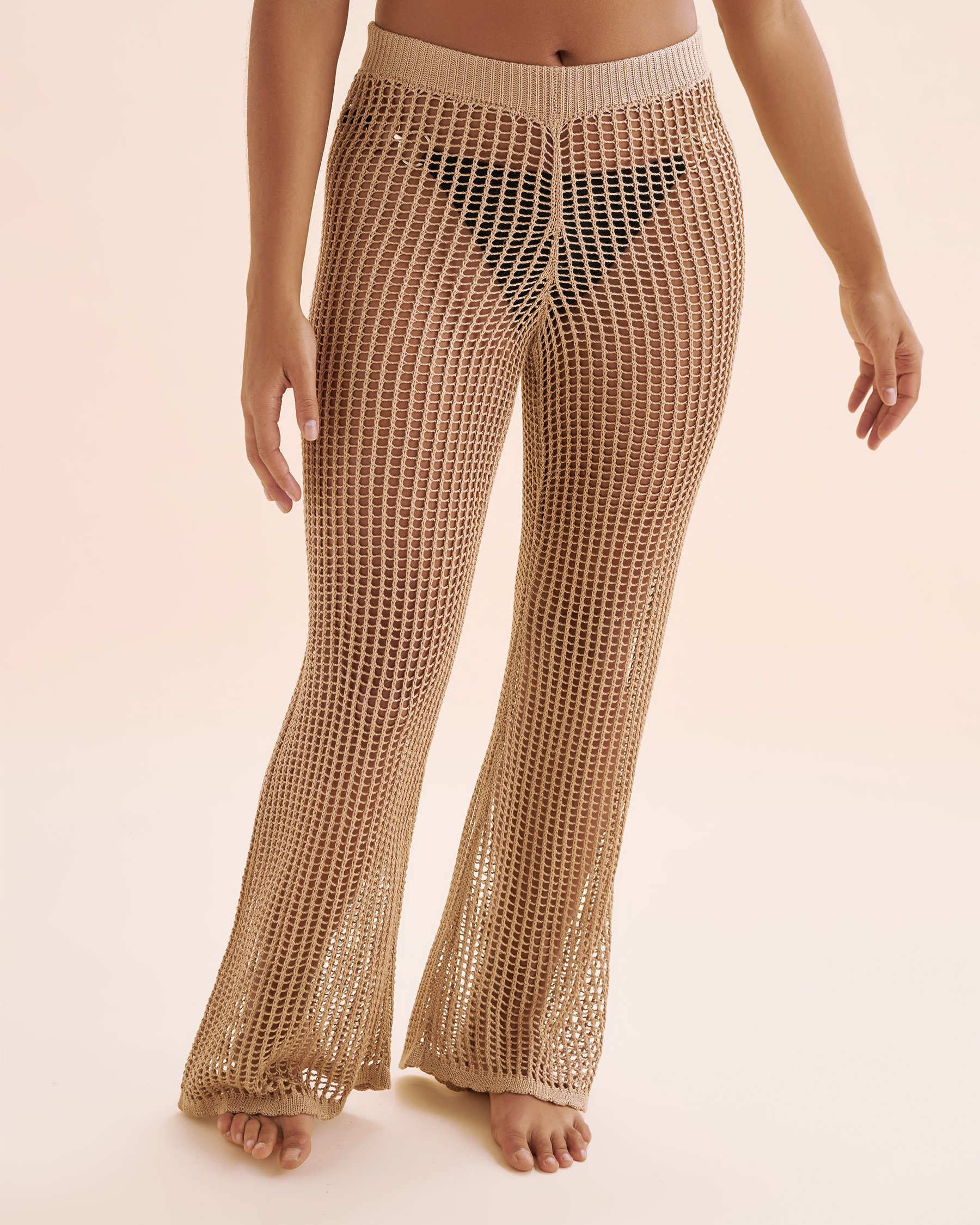 SANTEMARE Crochet Wide Leg Pants Mesa Tan Beige 02200088 - View1