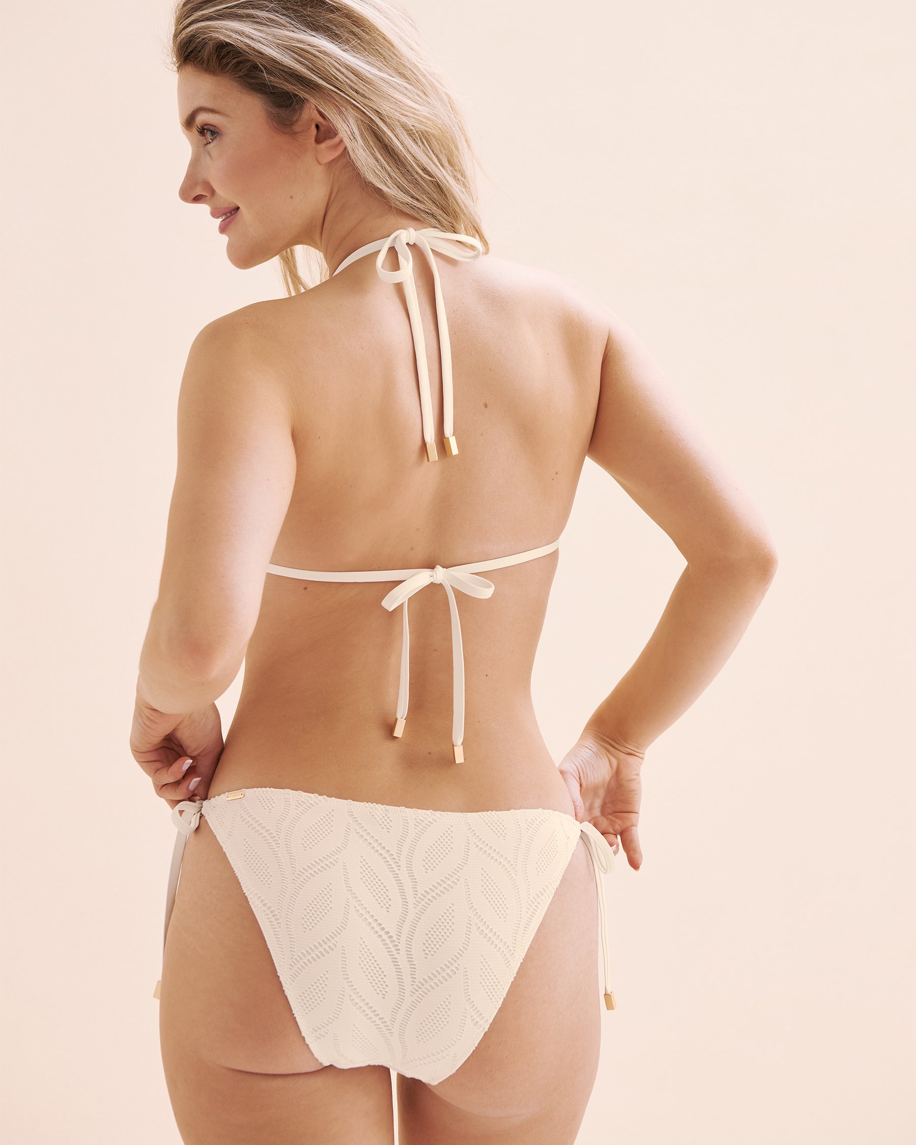 SANTEMARE Haut de bikini triangle en dentelle feuillage Jet Stream Beige 01100392 - View2