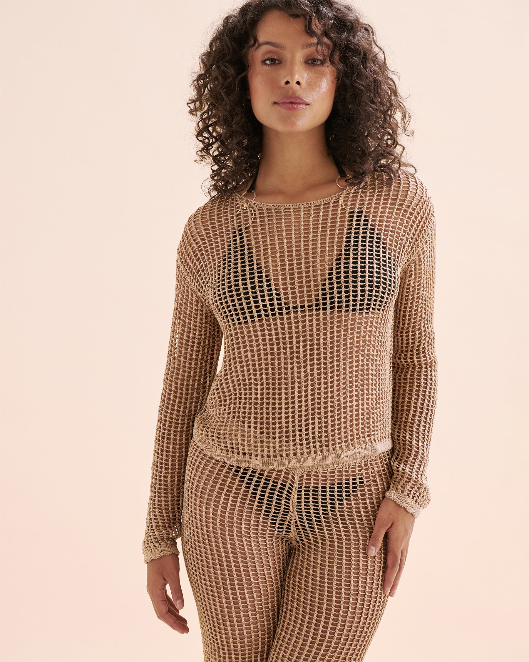 SANTEMARE Haut manches longues en crochet Beige clair 02100035 - View1