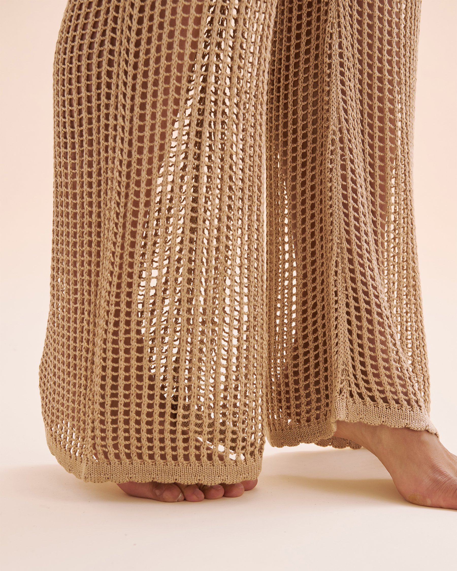 SANTEMARE Crochet Wide Leg Pants Mesa Tan Beige 02200088 - View5