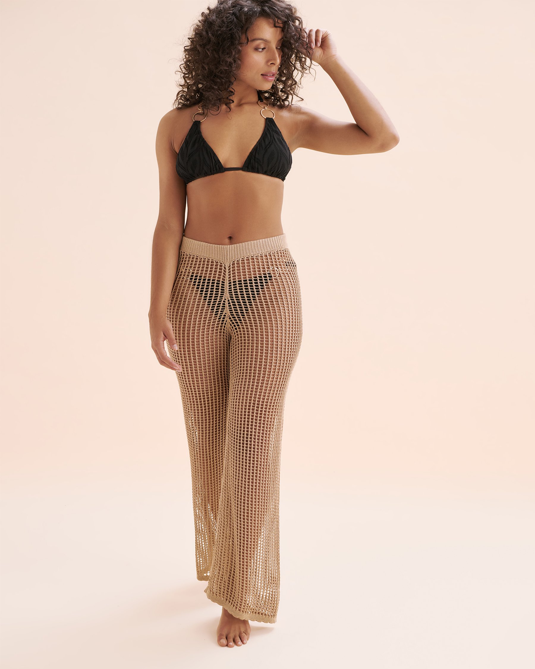 SANTEMARE Crochet Wide Leg Pants Mesa Tan Beige 02200088 - View6