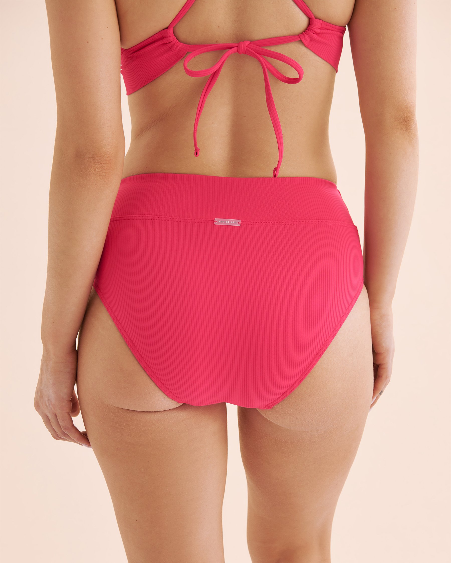 EAU DE SEA Bas de bikini taille haute côtelé Sea Rose brillant 01300411 - View2