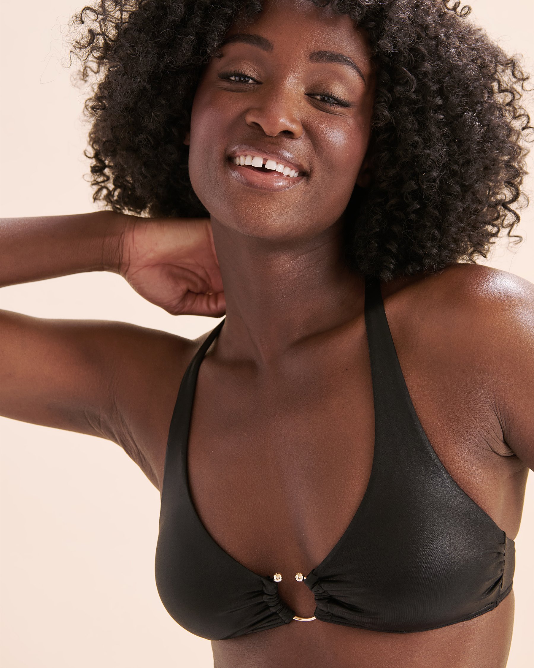SEATONIC Shiny Metallic Bralette Bikini Top Black 01100391 - View6