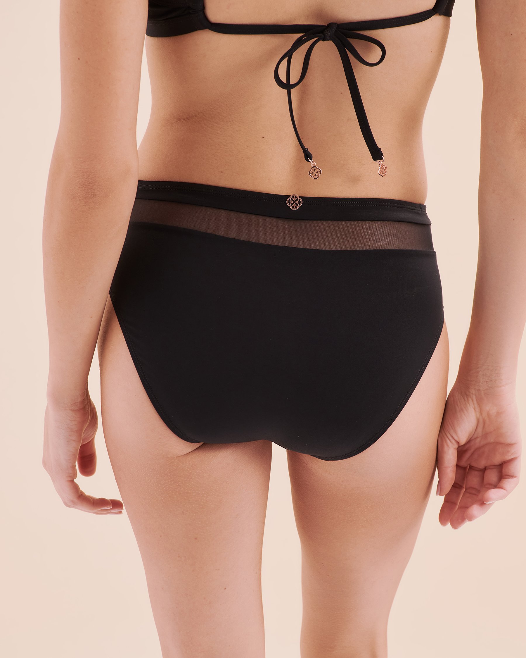 TURQUOISE COUTURE Mesh Mid Rise Bikini Bottom Black 01300425 - View4