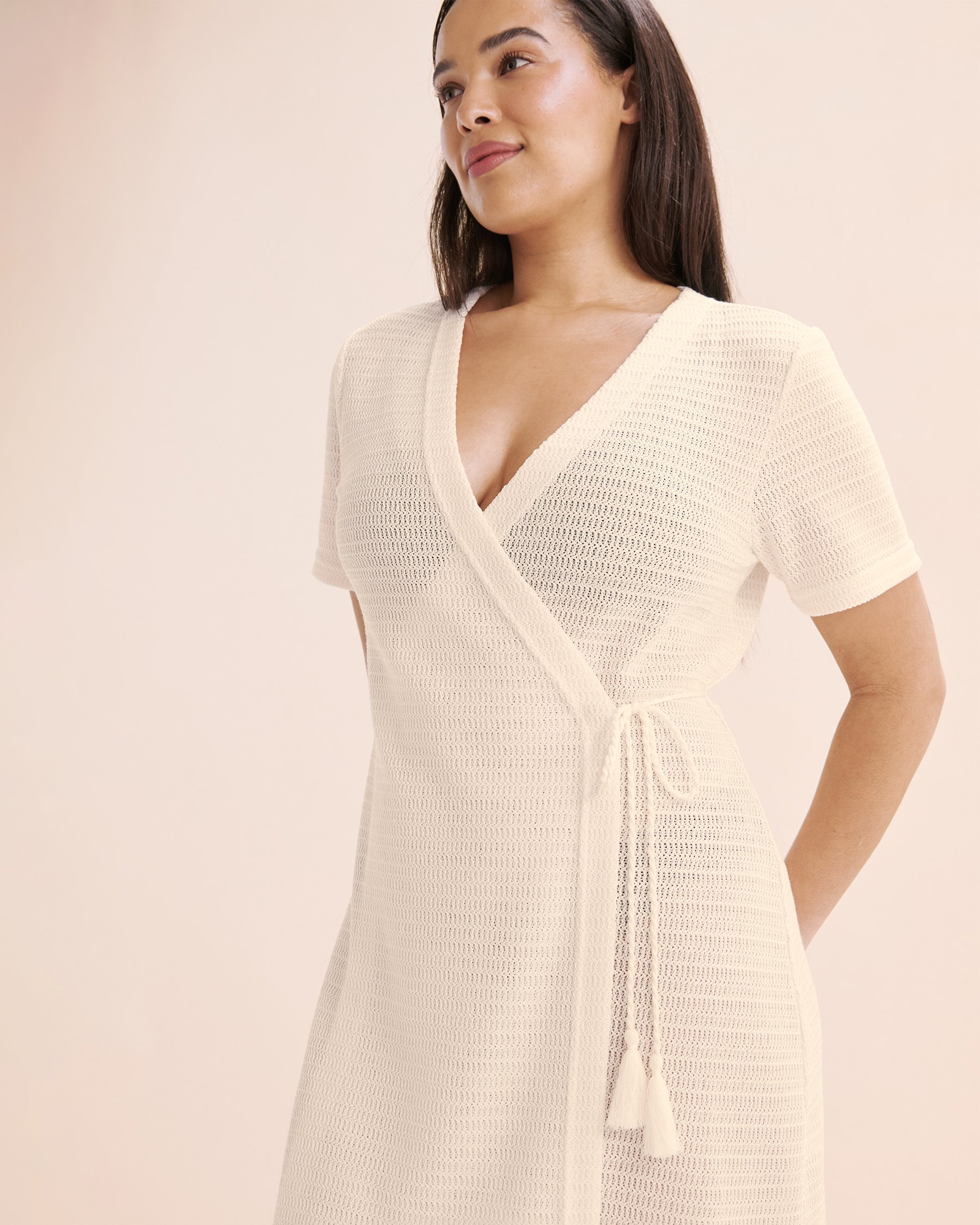 OFF THE BEACH Robe portefeuille en crochet Blanc neige 02300163 - Voir4