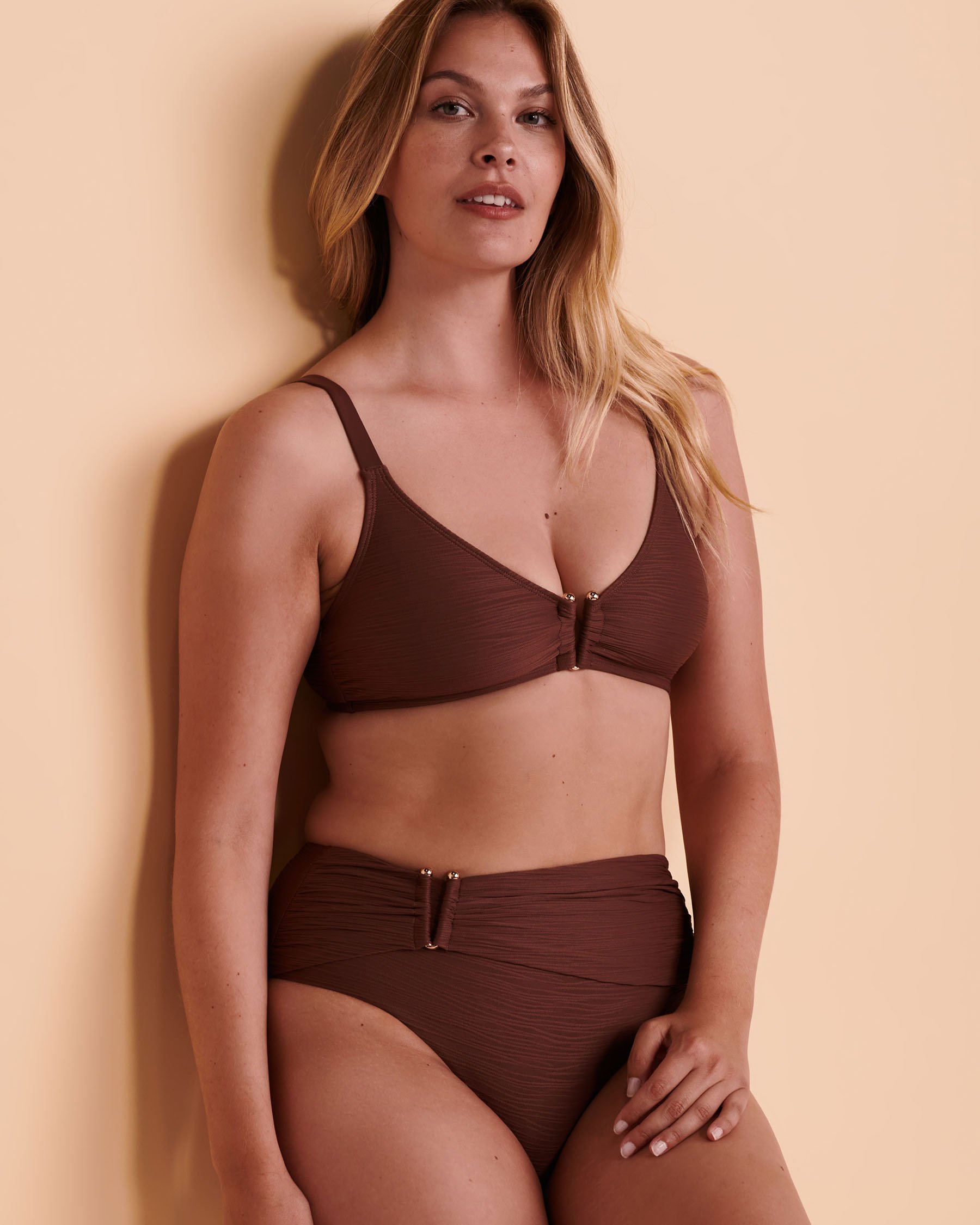 SANTEMARE TEXTURED Triangle Bikini Top Brown 01100120 - View1
