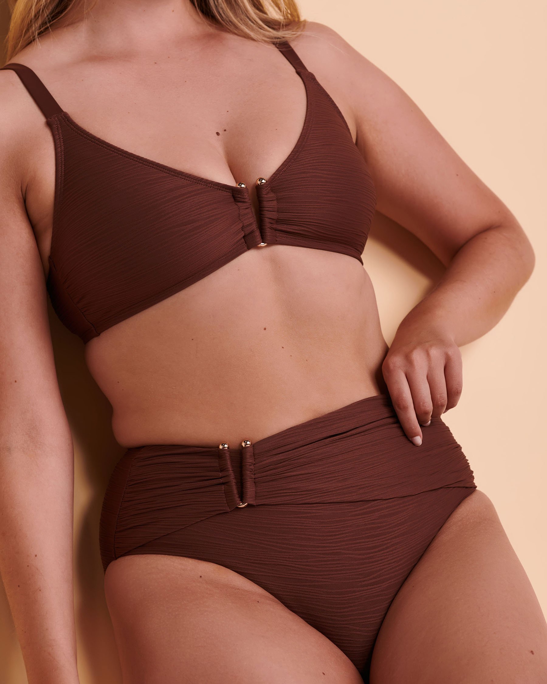 SANTEMARE TEXTURED Triangle Bikini Top Brown 01100120 - View3