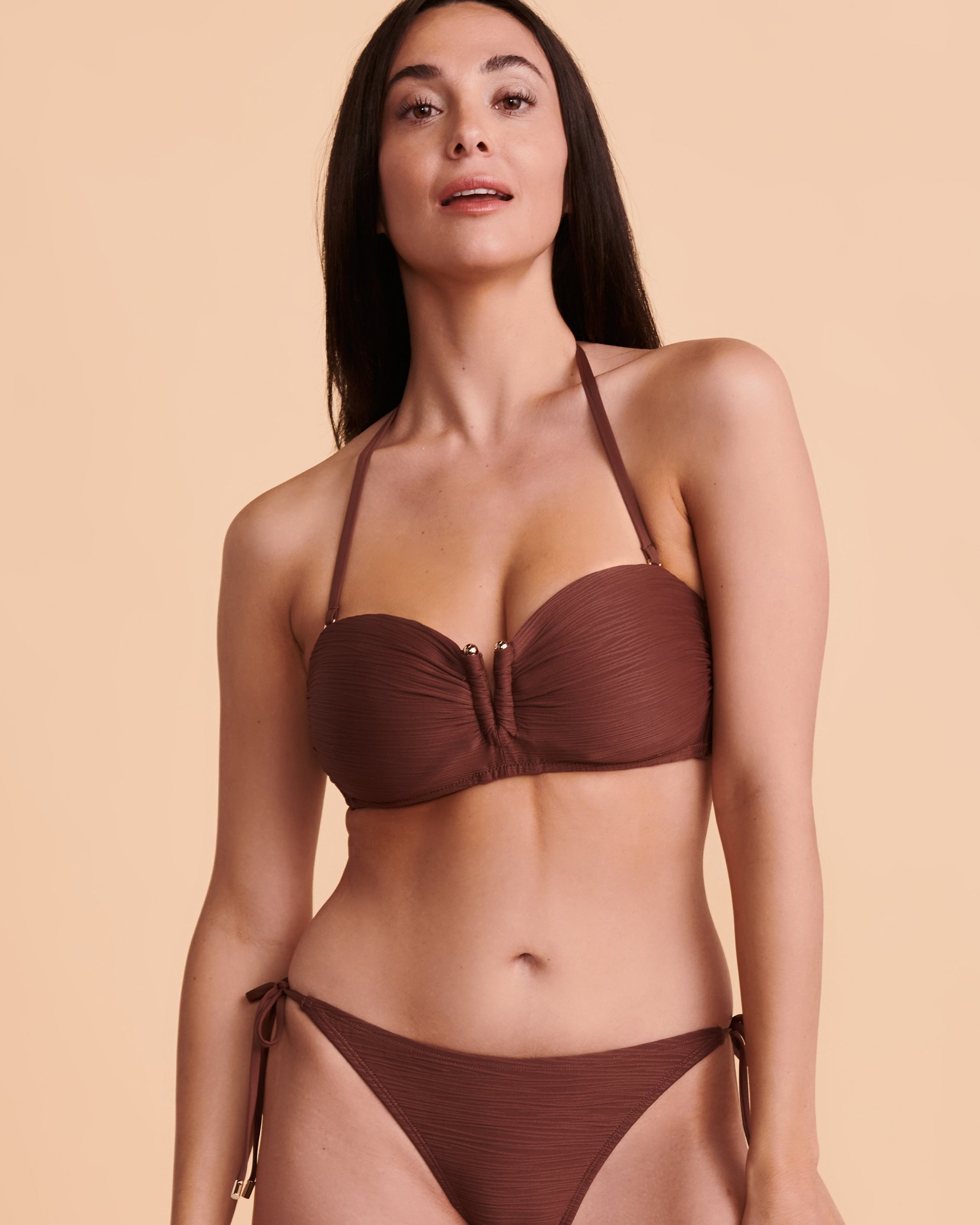 SANTEMARE Haut de bikini bandeau TEXTURED Brun 01100121 - Voir2