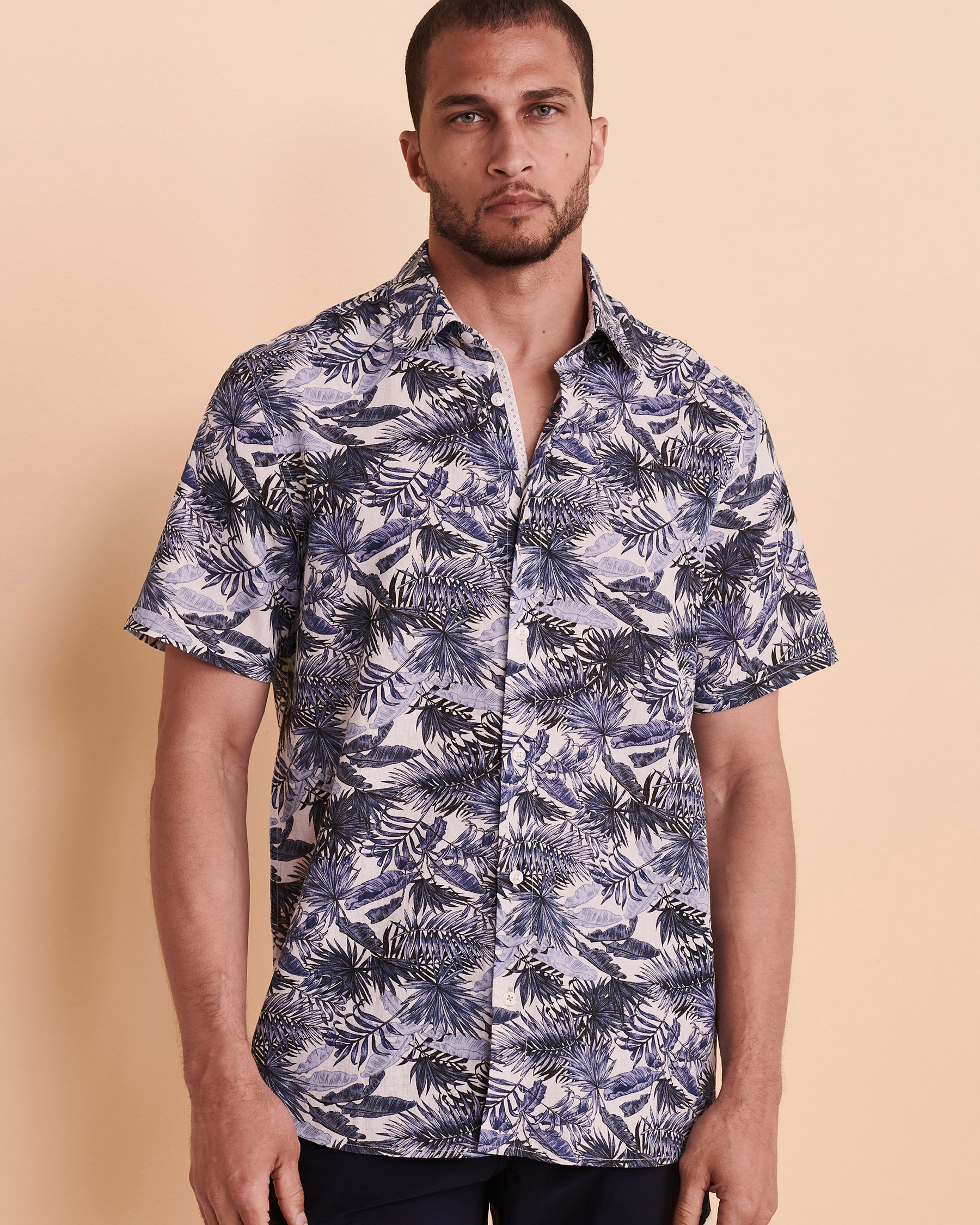PUBLIC BEACH Chemisier manches courtes LEAVES Indigo PB5210BIK - Voir4