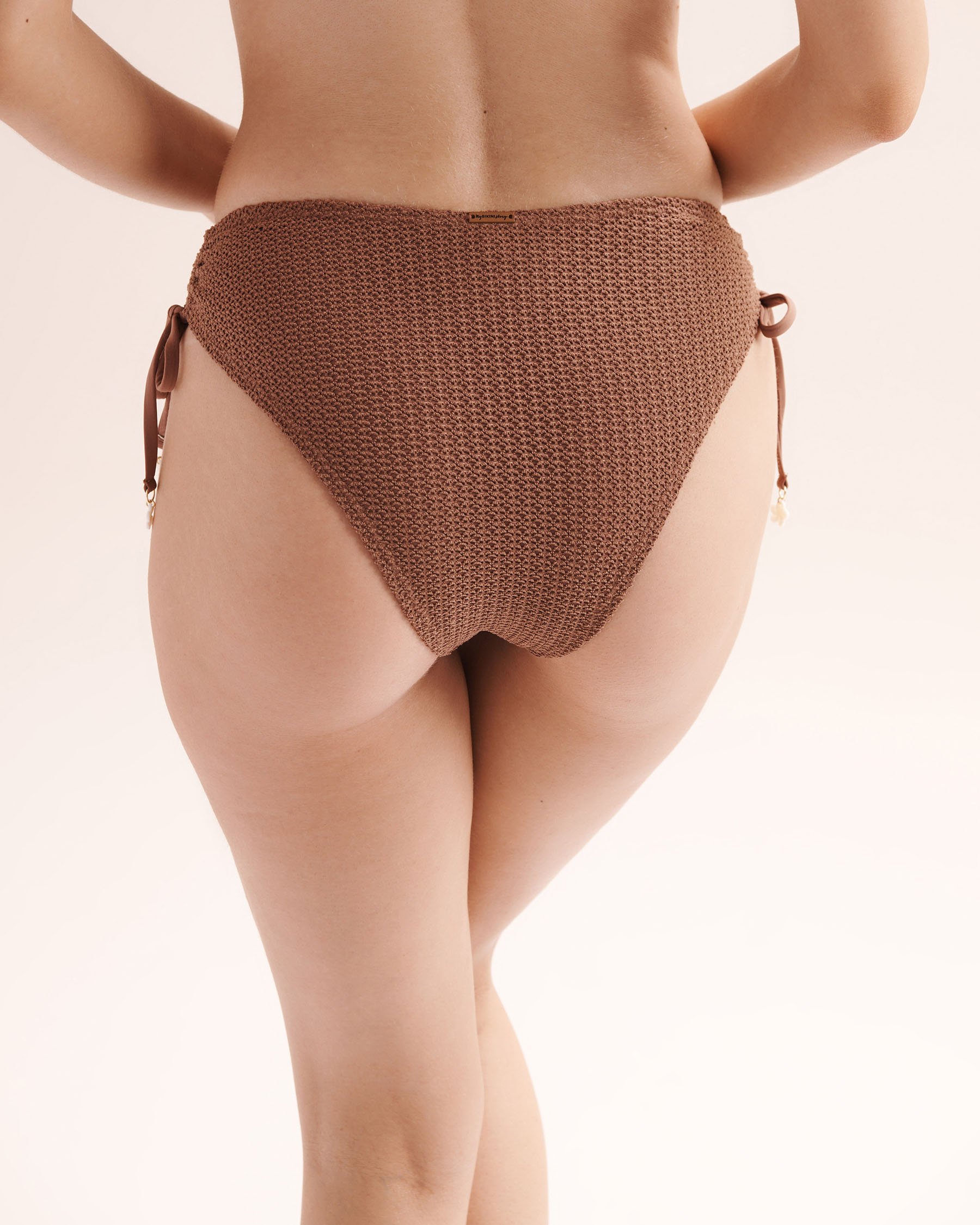 MY BIKINI STORY Bas de bikini cheeky à nouer en crochet Brun muscade 01300613 - View3