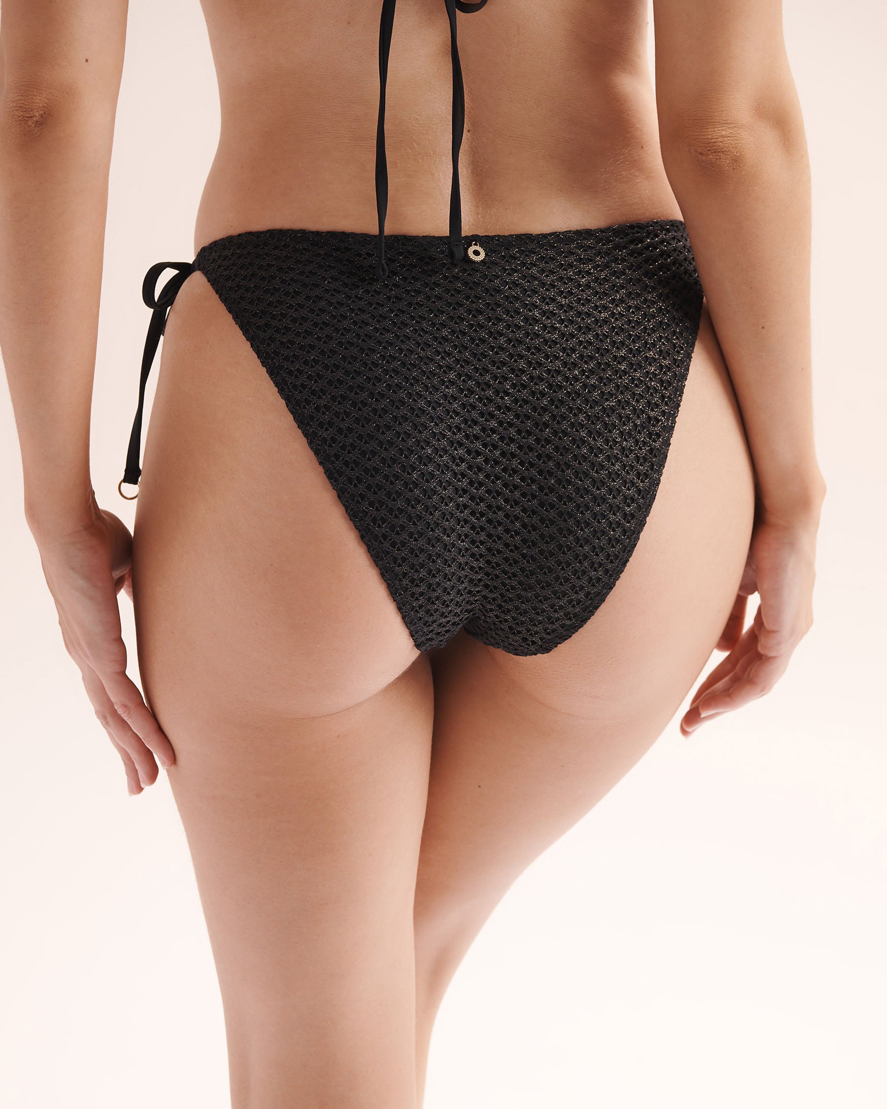 SEATONIC Bas de bikini brésilien avec anneaux à nouer en crochet Noir 01300606 - View4