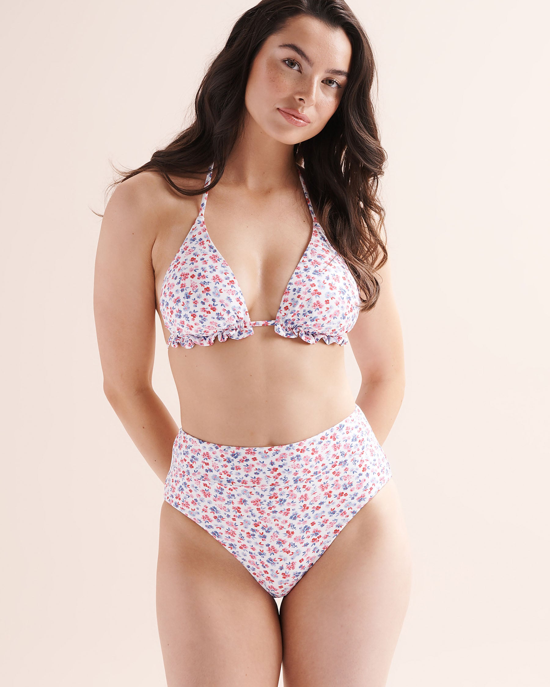 TROPIK Bas de bikini taille haute cheeky floral Blanc 01300616 - Voir4