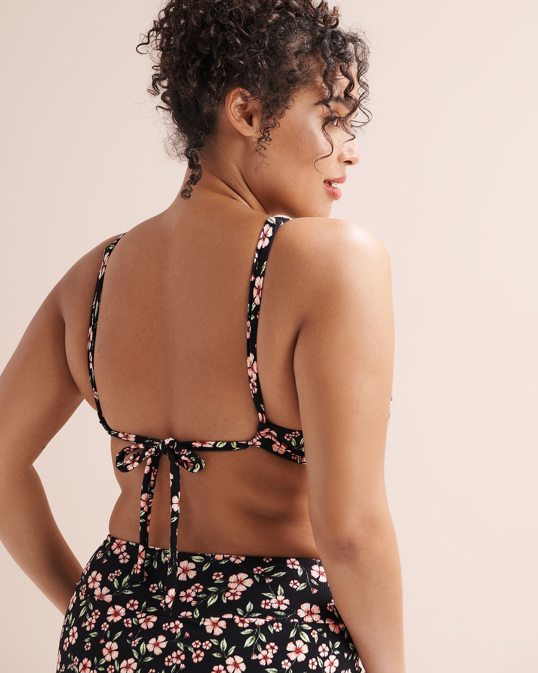 EAU DE SEA Floral Ribbed Crossover D Cup Bralette Bikini Top Black 01200145 - View3