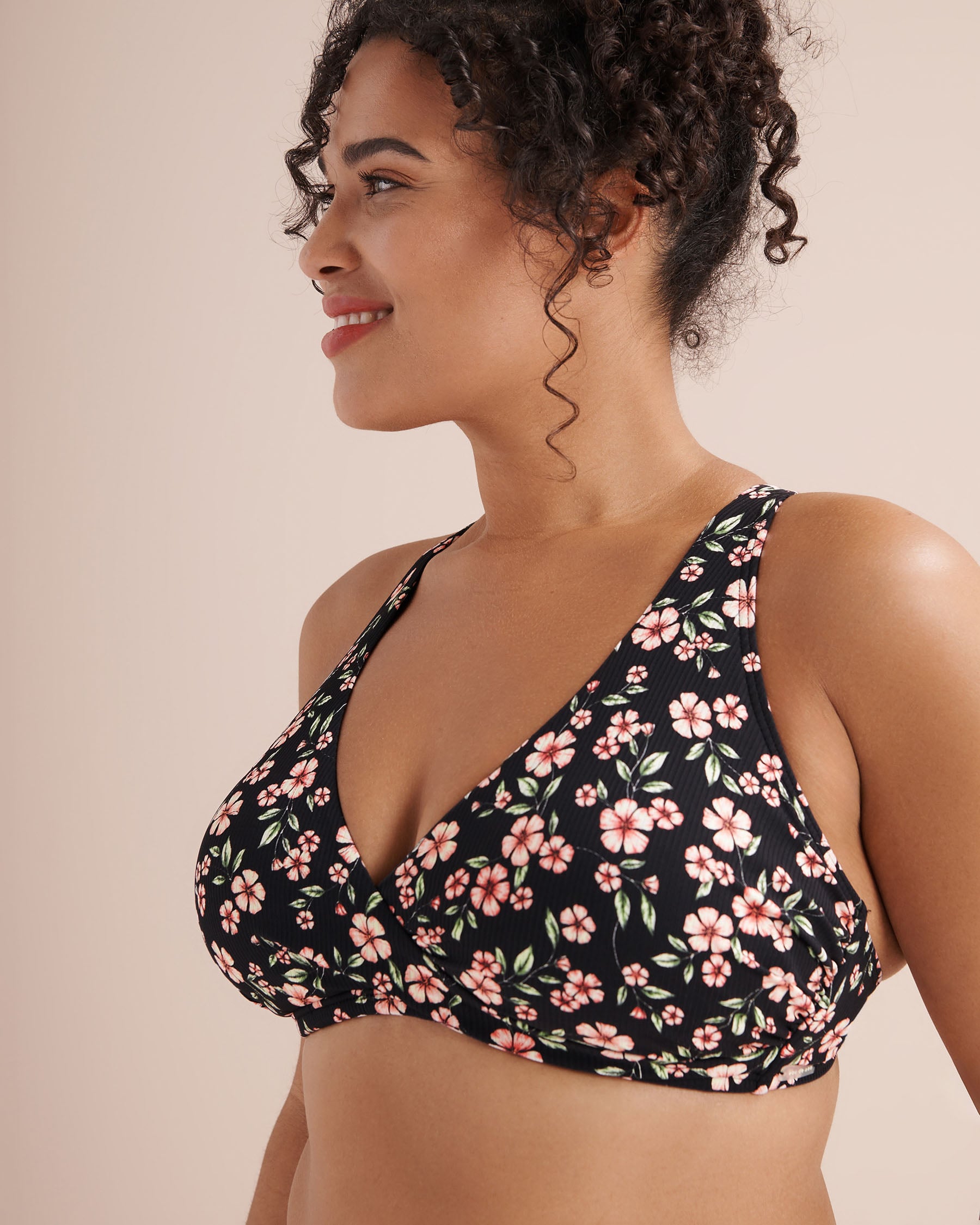 EAU DE SEA Floral Ribbed Crossover D Cup Bralette Bikini Top Black 01200145 - View4
