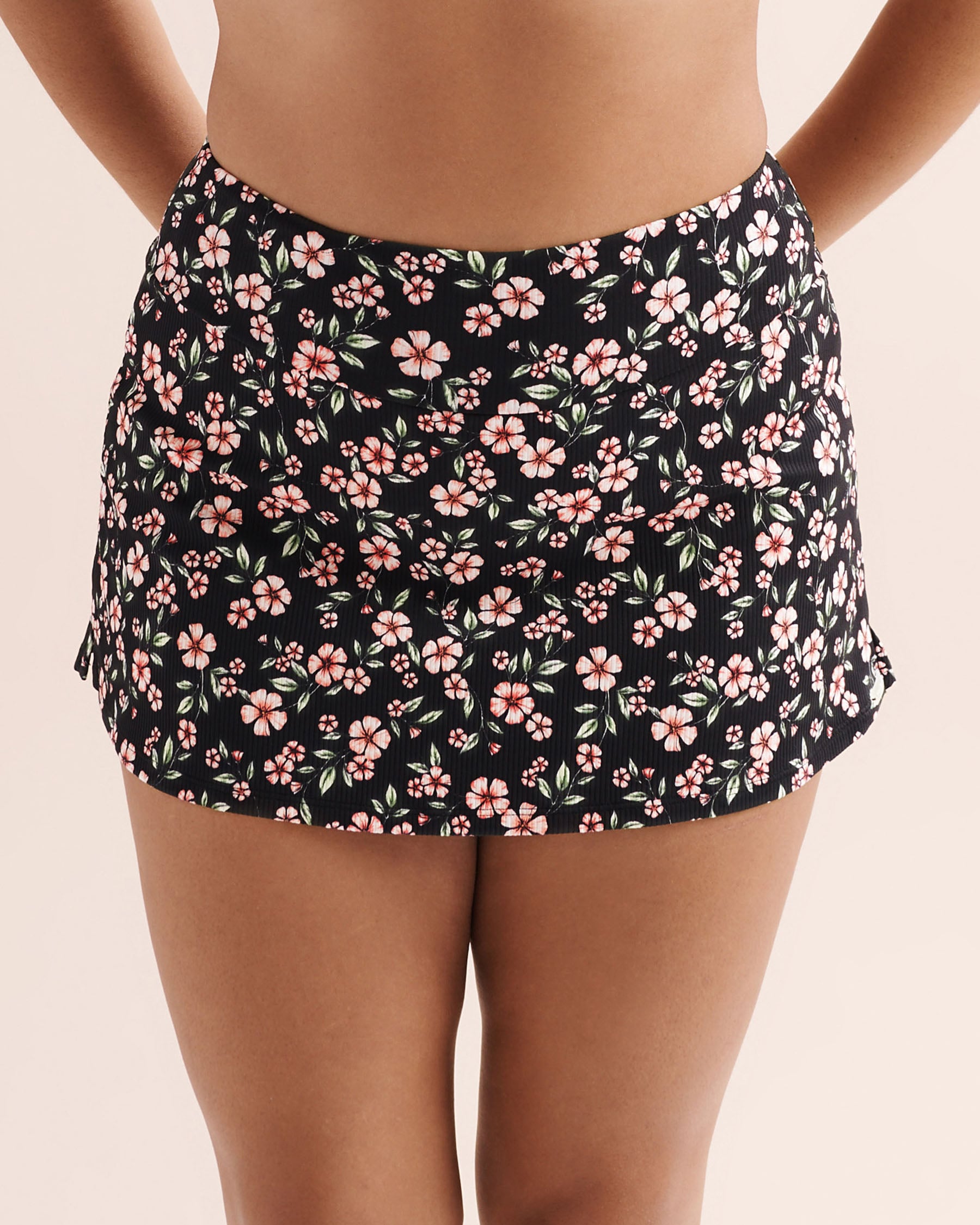 EAU DE SEA Floral Ribbed High-Rise Skirt Bikini Bottom Black 01300621 - View1