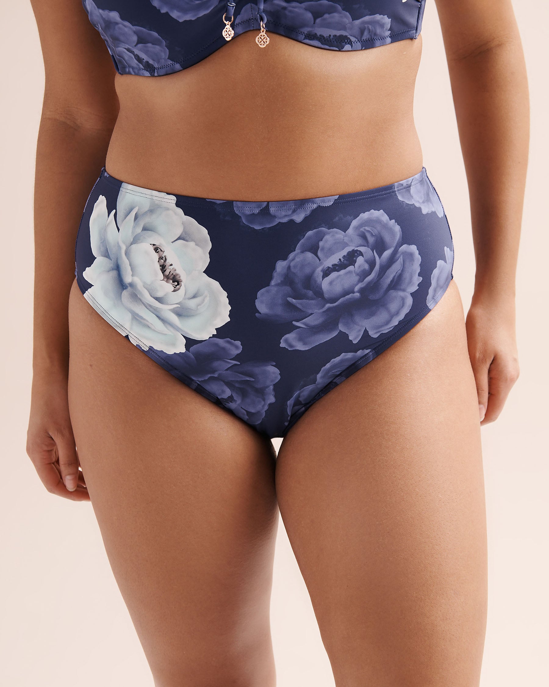 TURQUOISE COUTURE Floral Tummy Control High-Rise Brazilian Bikini Bottom Blue 01300629 - View1