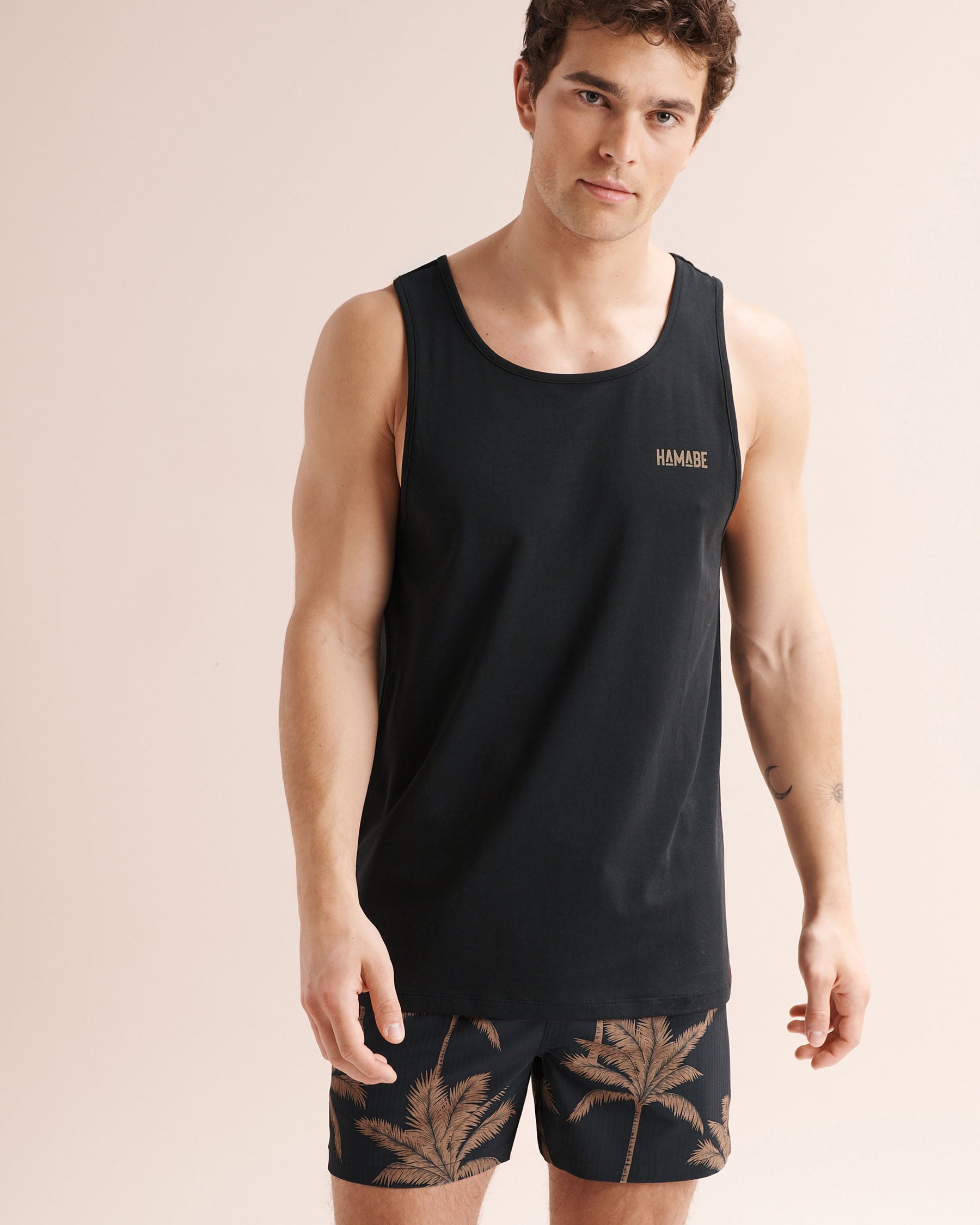 HAMABE Palm Tree Tank Top Black 04100067 - View1