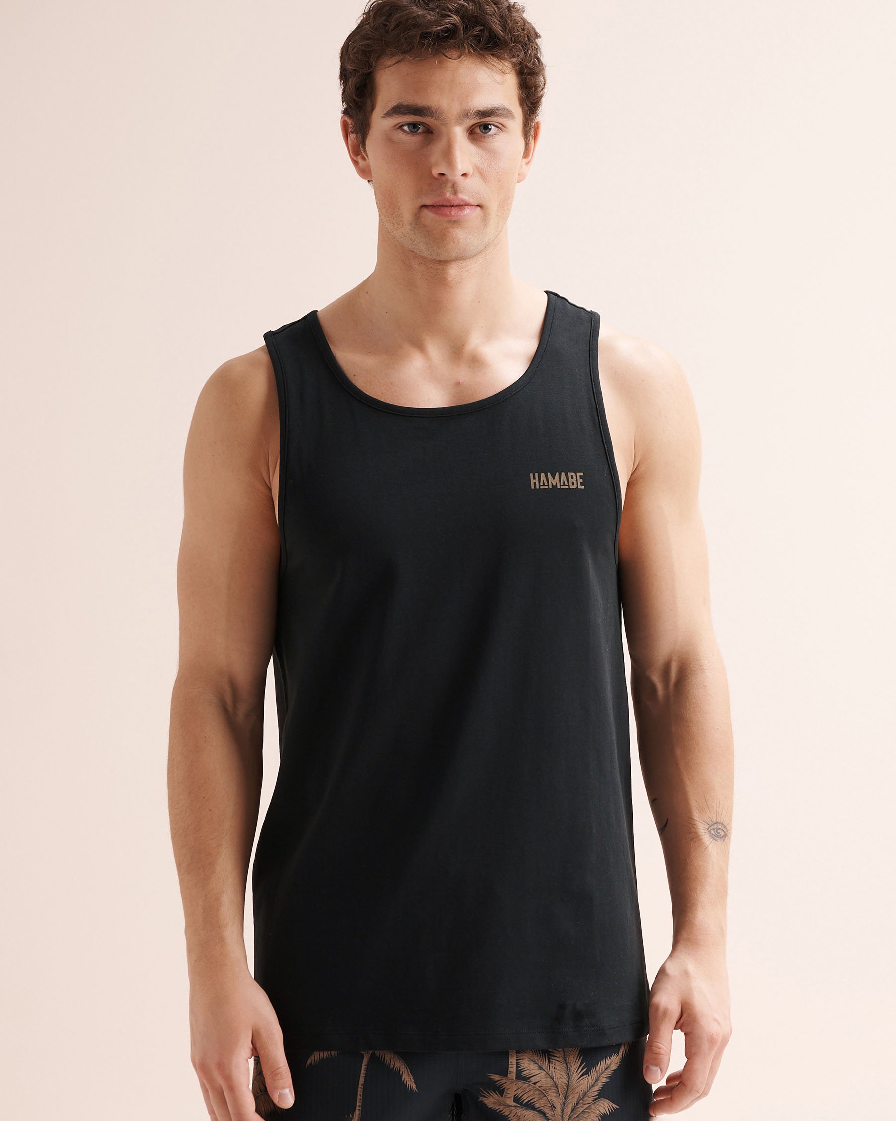 HAMABE Palm Tree Tank Top Black 04100067 - View4