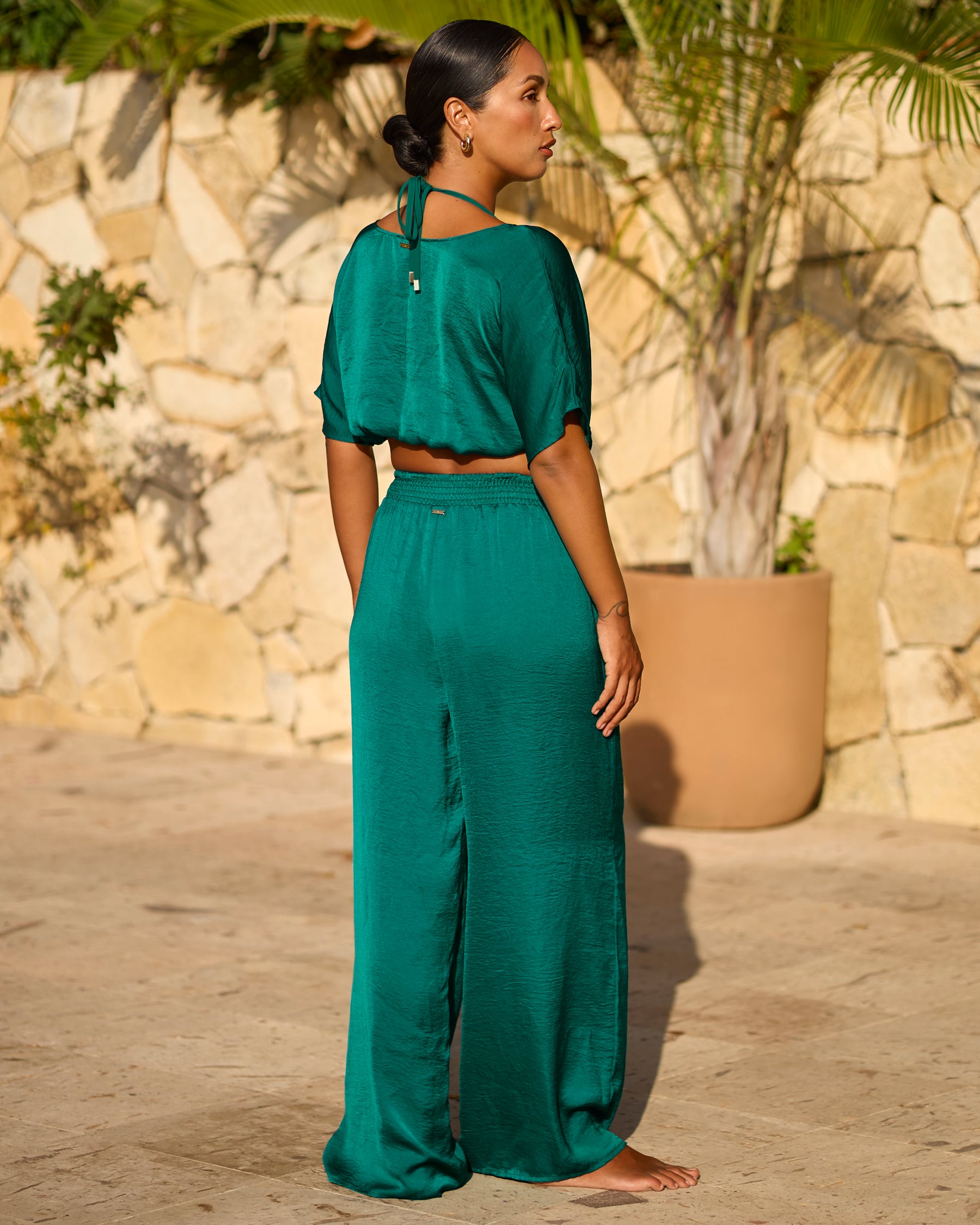 SANTEMARE Satin Pants Green 02200123 - View2