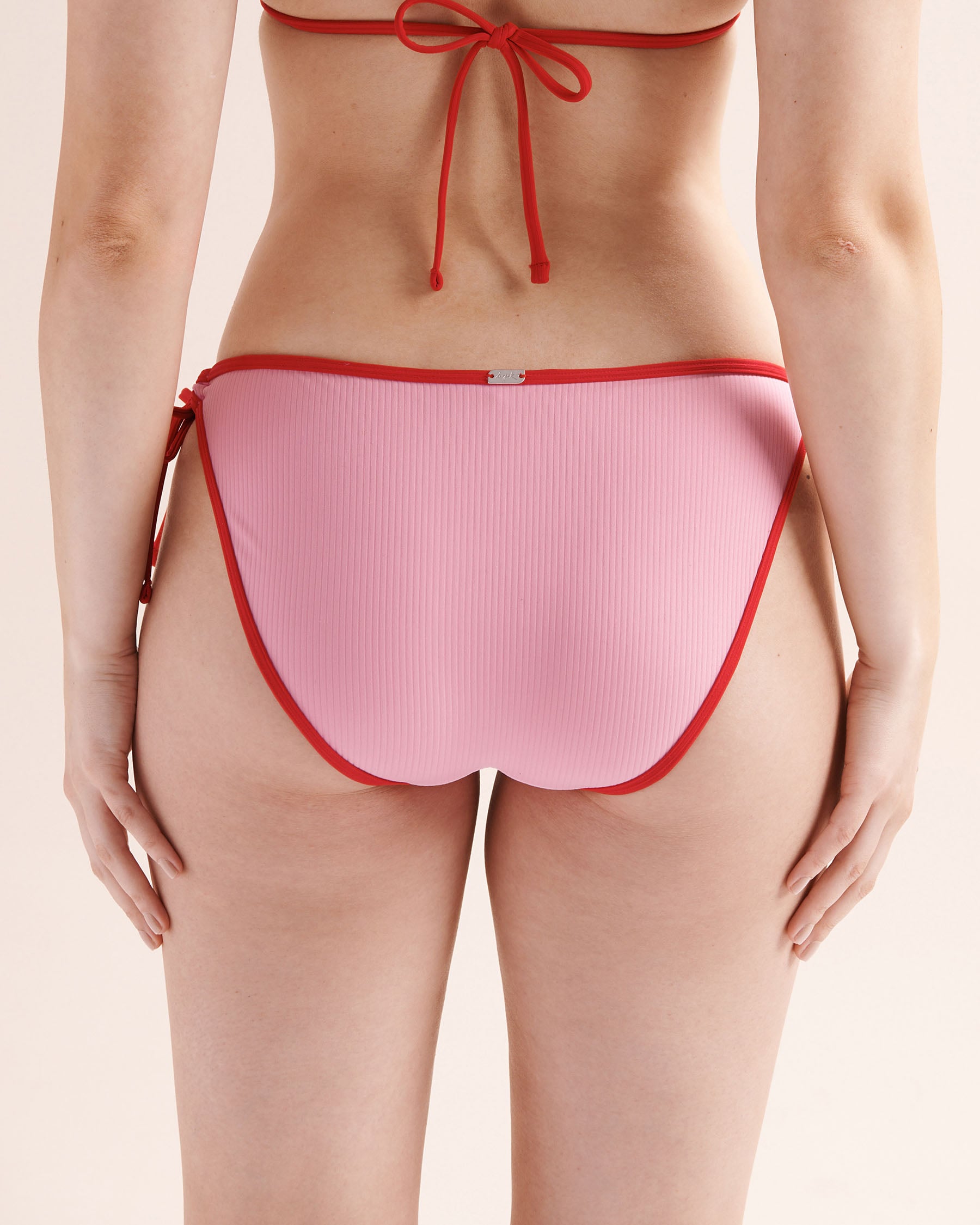TROPIK Ribbed Constrasted Trim Side Tie Bikini Bottom Begonia Pink 01300608 - View2