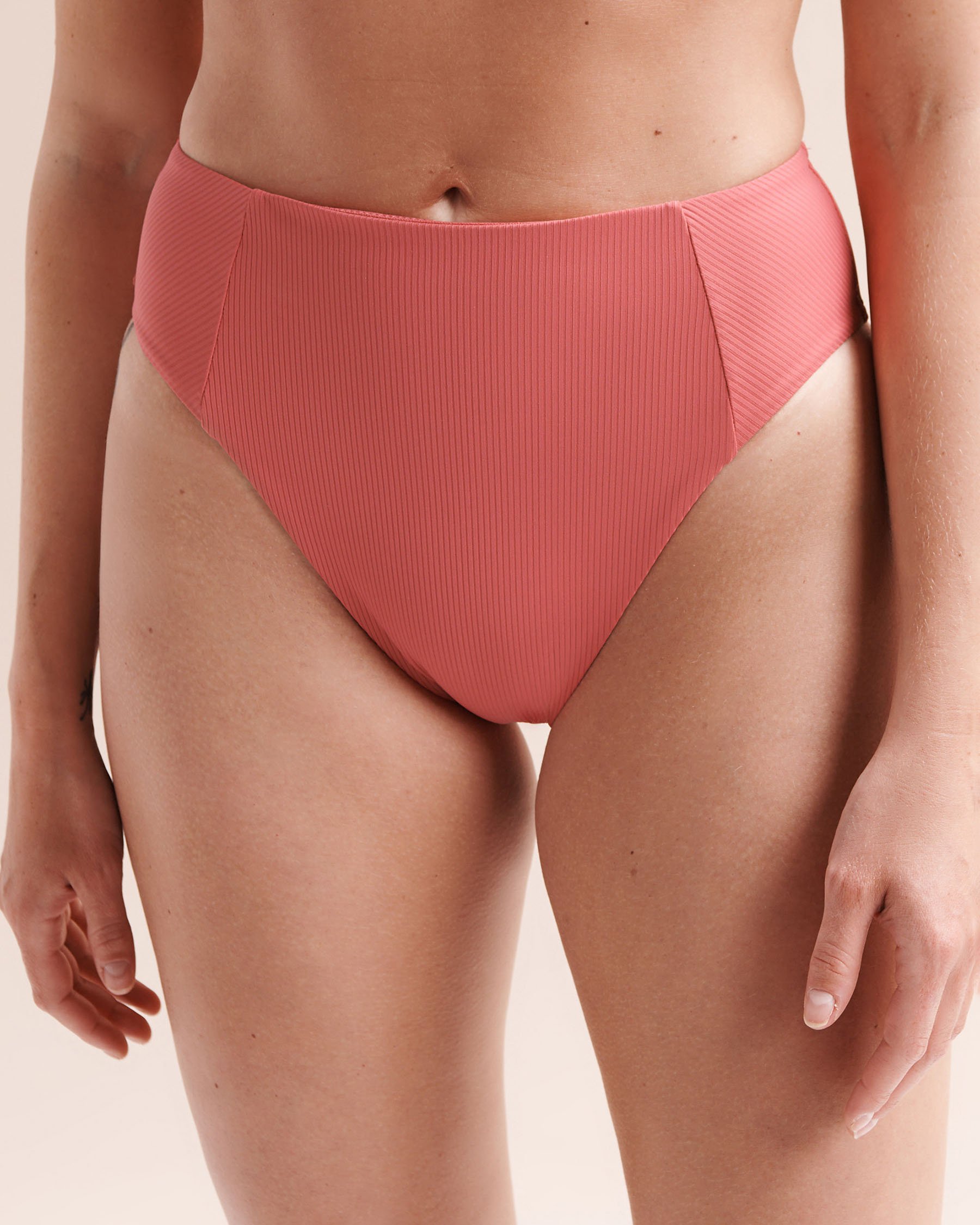 EAU DE SEA Bas de bikini taille haute brésilien gainant côtelé Rose 01300619 - View3